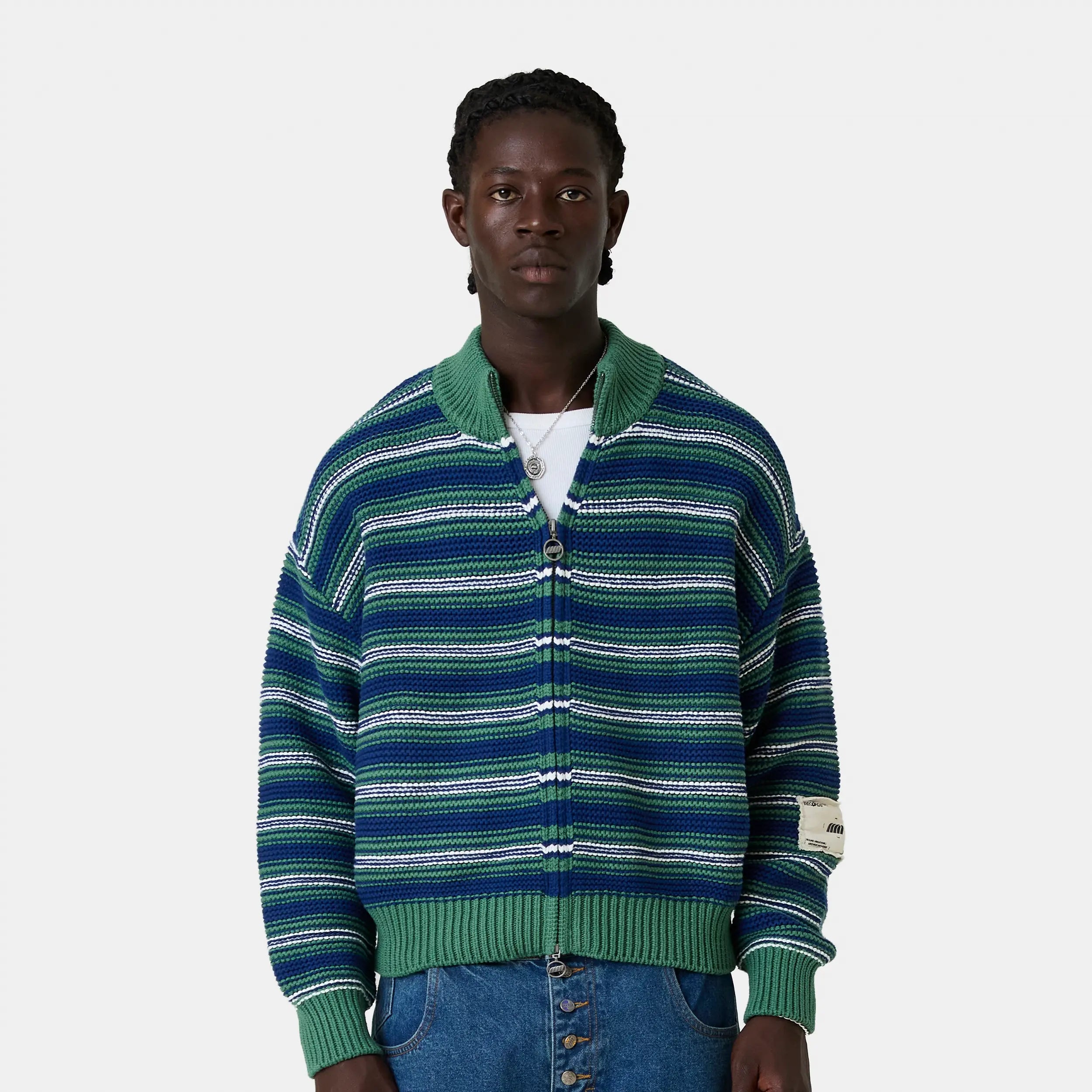 Blush Striped Zipper Knit Knitwear Eme Studios