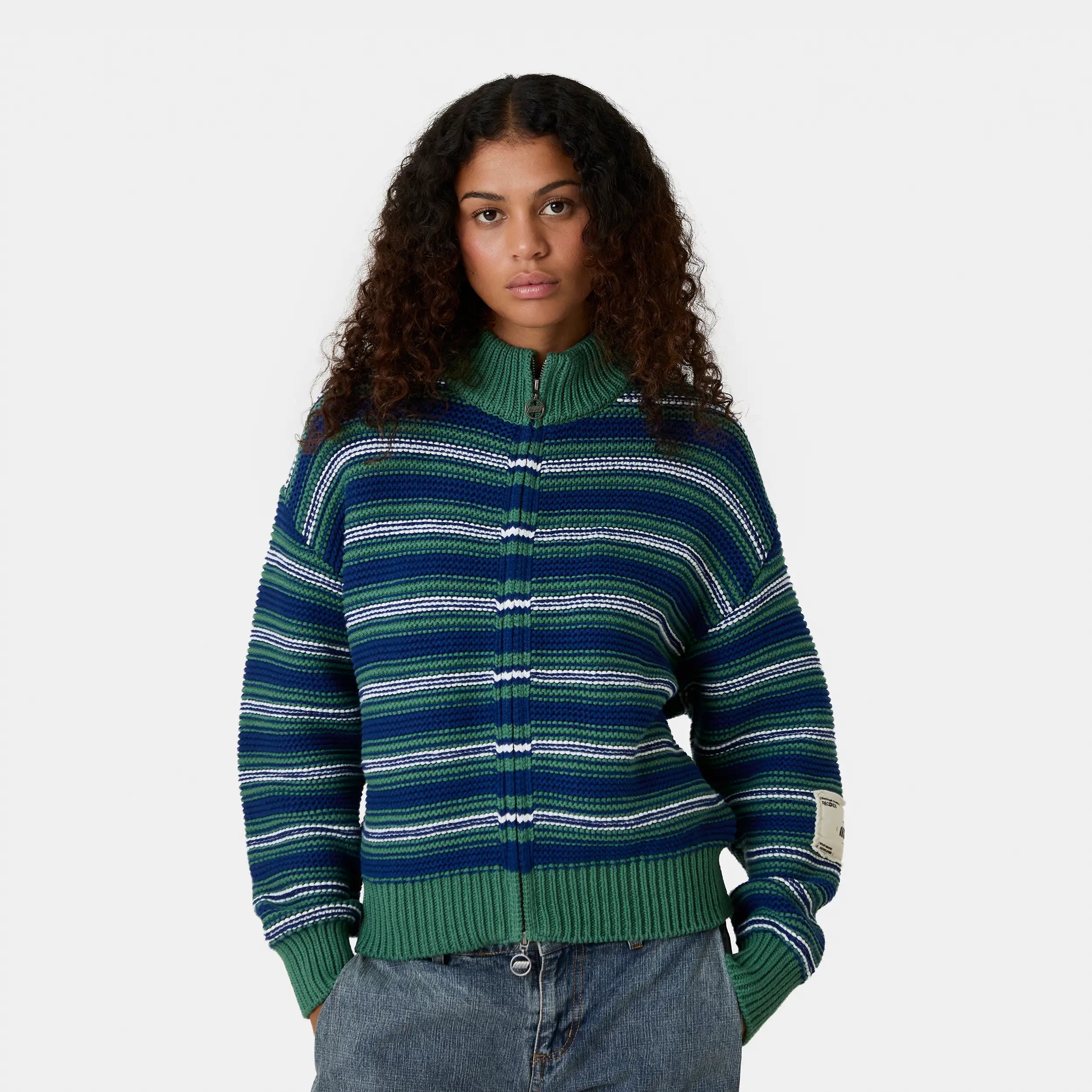 Blush Striped Zipper Knit Knitwear Eme Studios