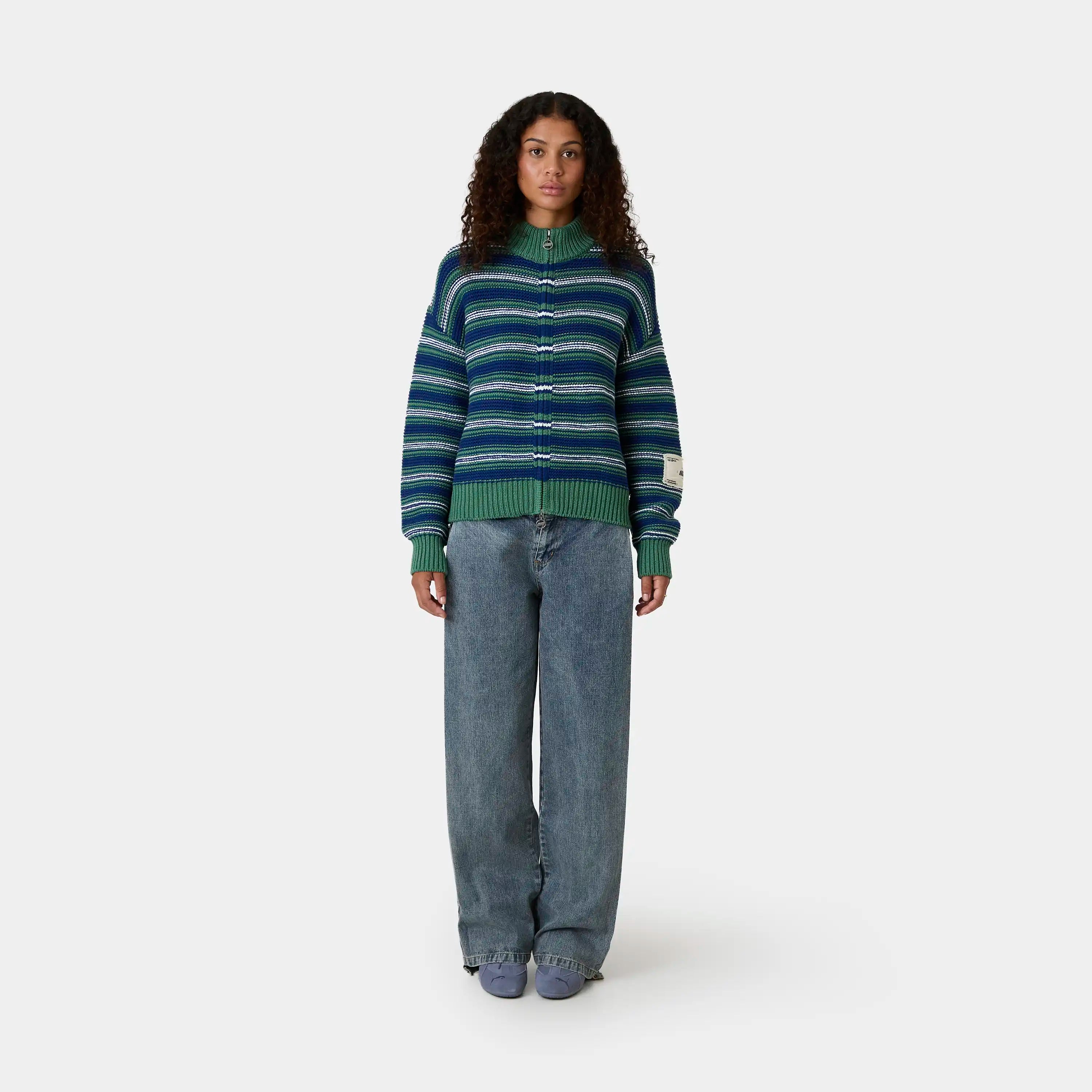 Blush Striped Zipper Knit Knitwear Eme Studios