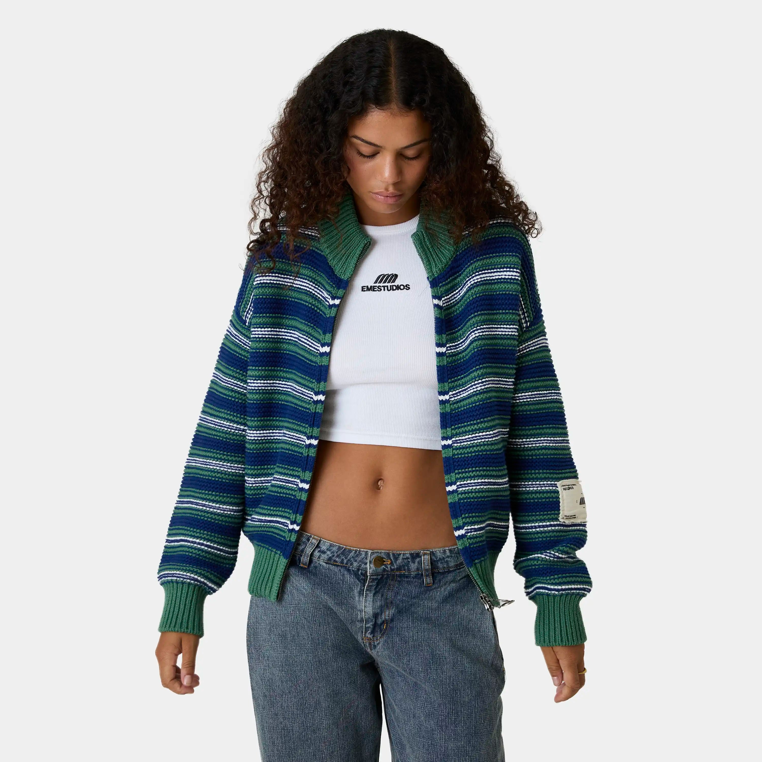 Blush Striped Zipper Knit Knitwear Eme Studios
