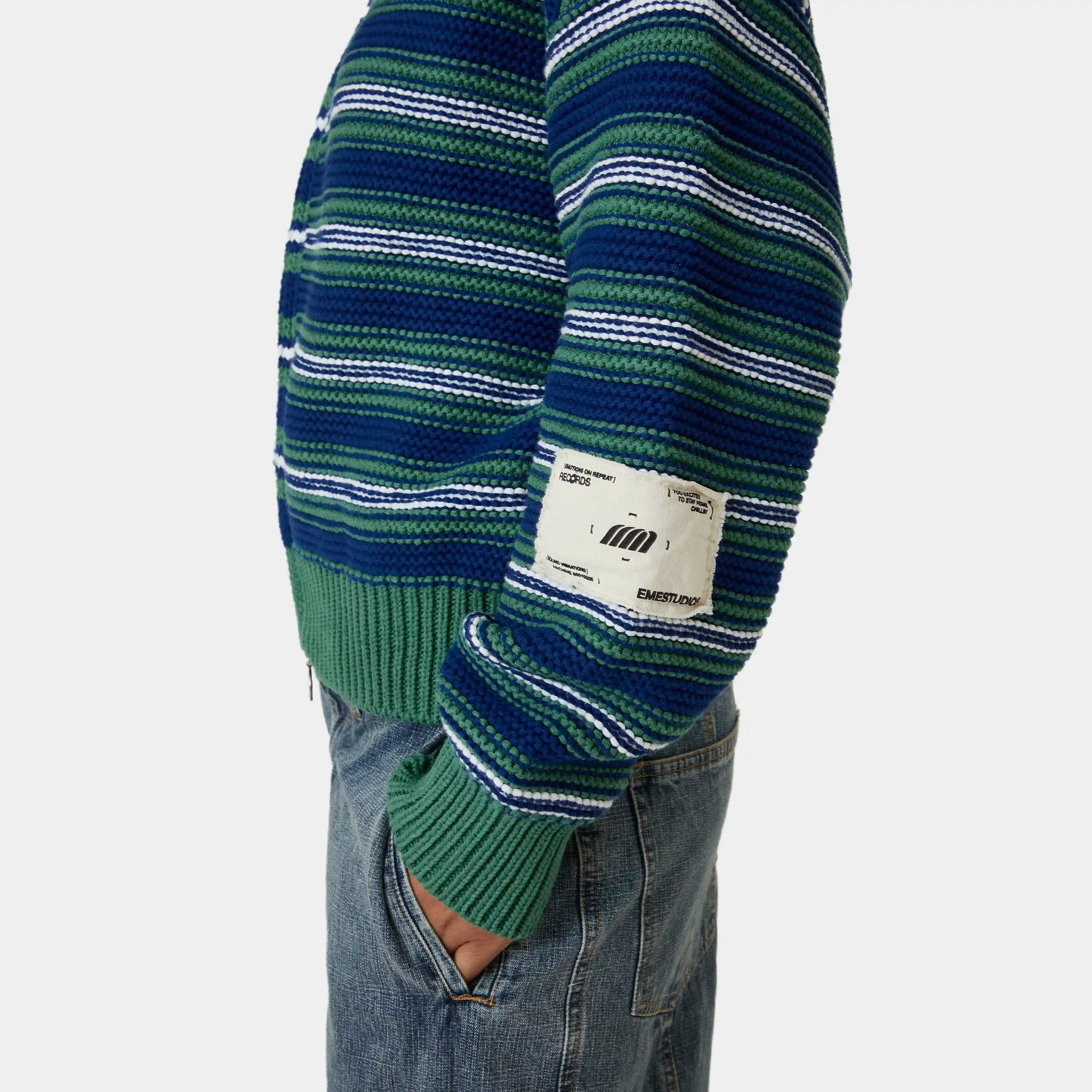 Blush Striped Zipper Knit Knitwear Eme Studios