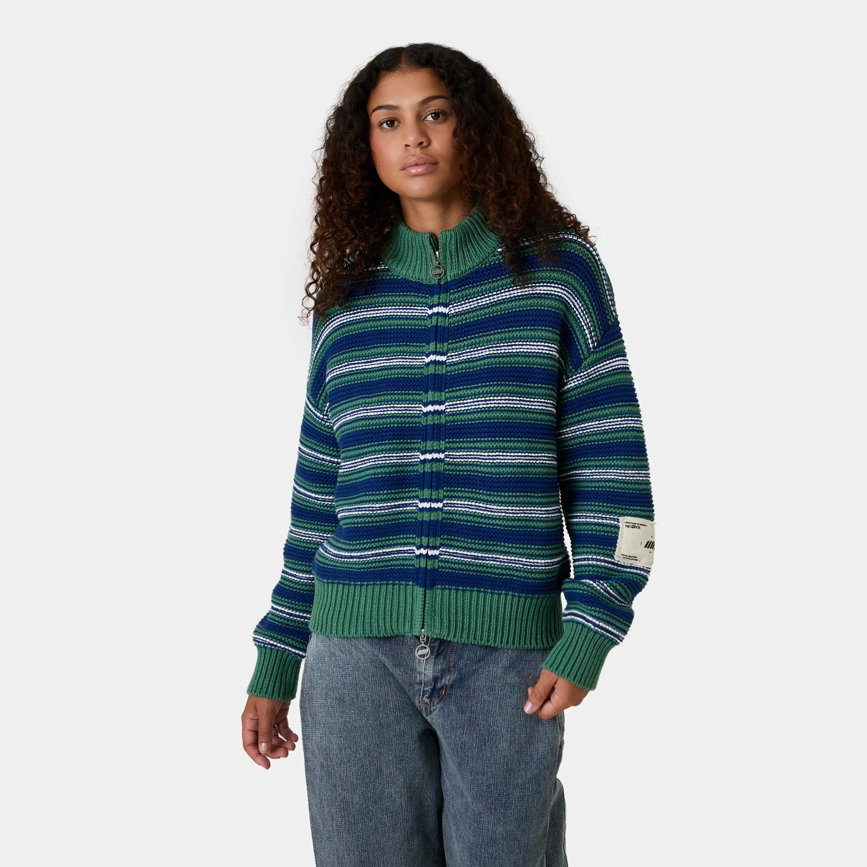 Blush Striped Zipper Knit Knitwear Eme Studios