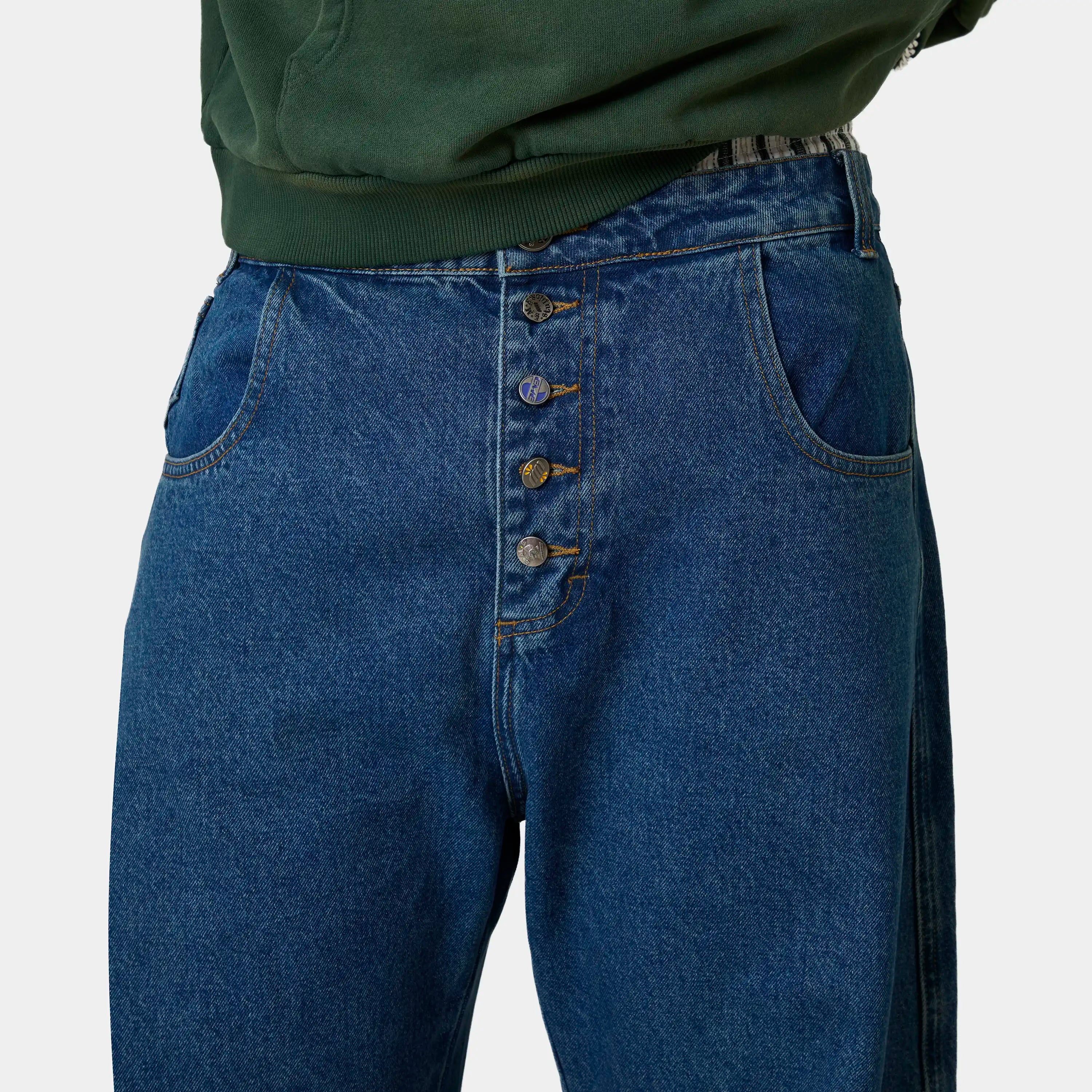 Button Blue Denim Pants Pants Eme Studios
