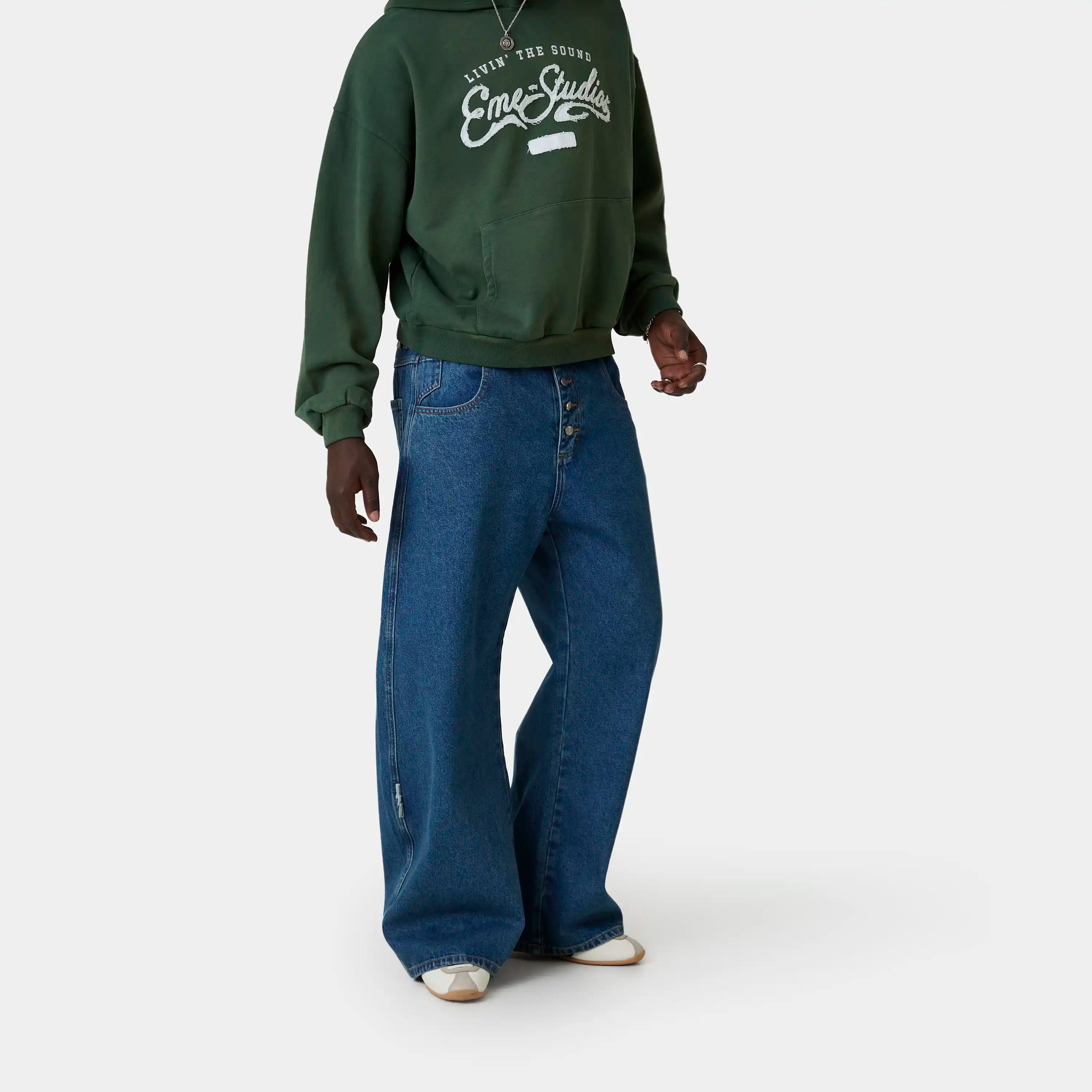 Button Blue Denim Pants Pants Eme Studios