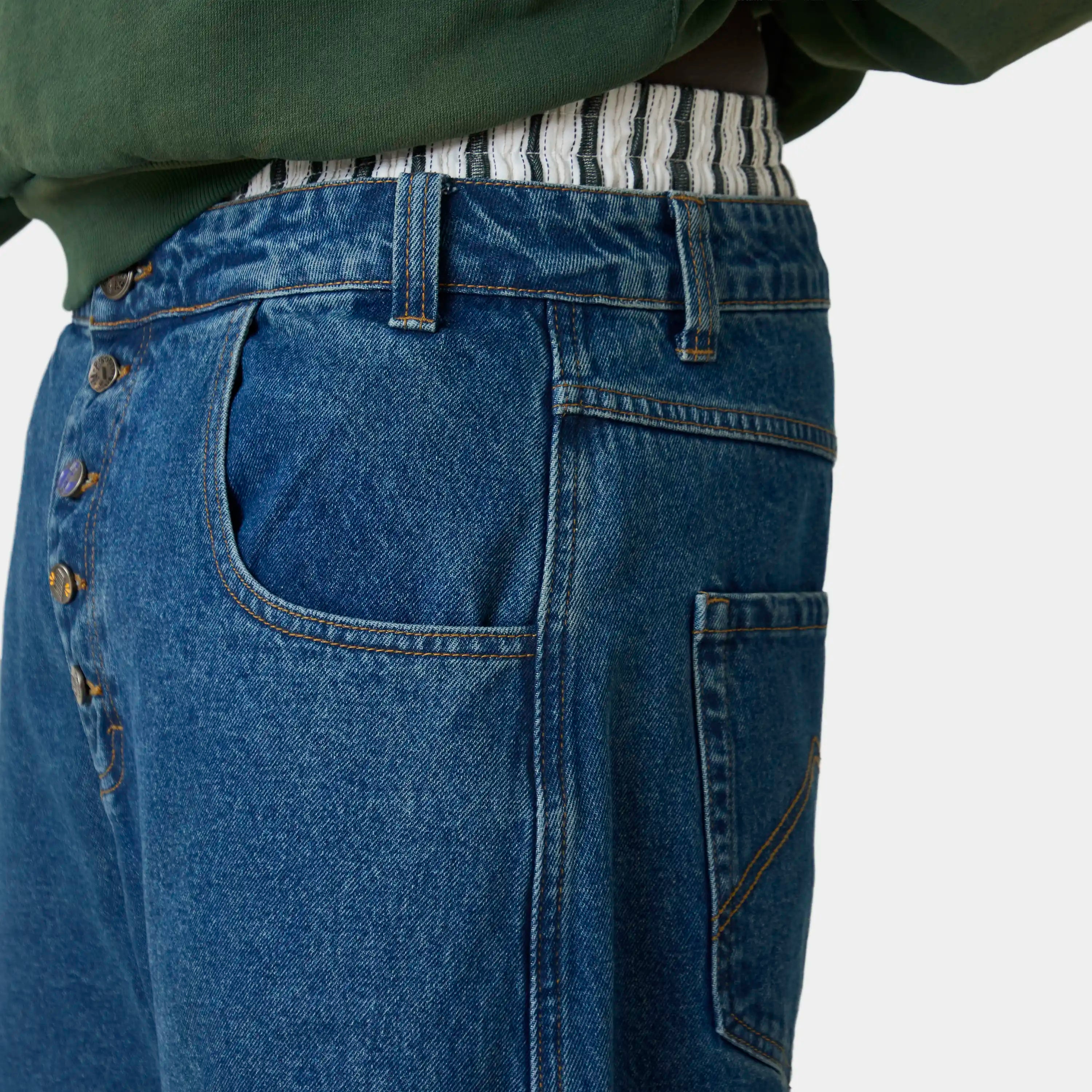 Button Blue Denim Pants Pants Eme Studios