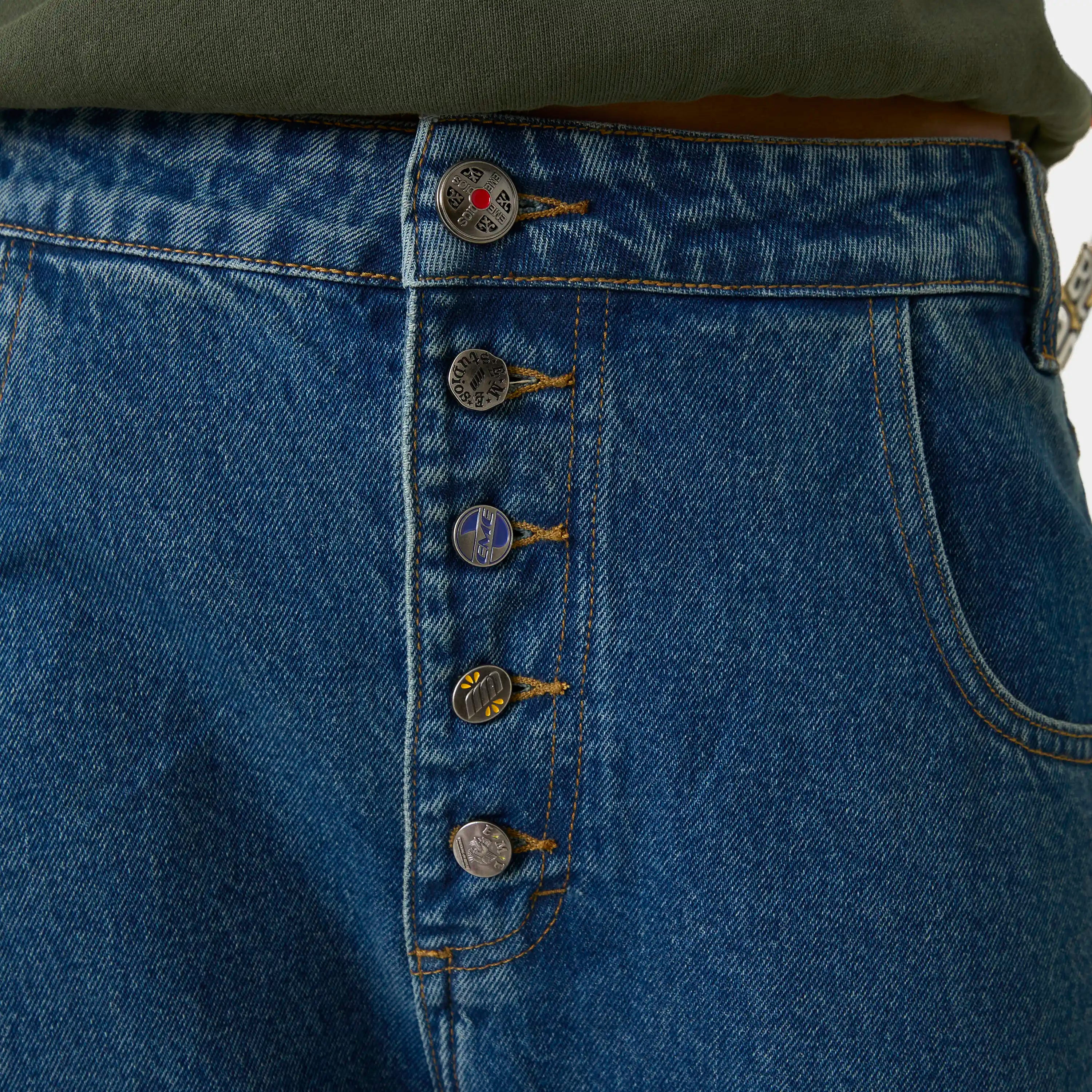 Button Blue Denim Pants Pants Eme Studios
