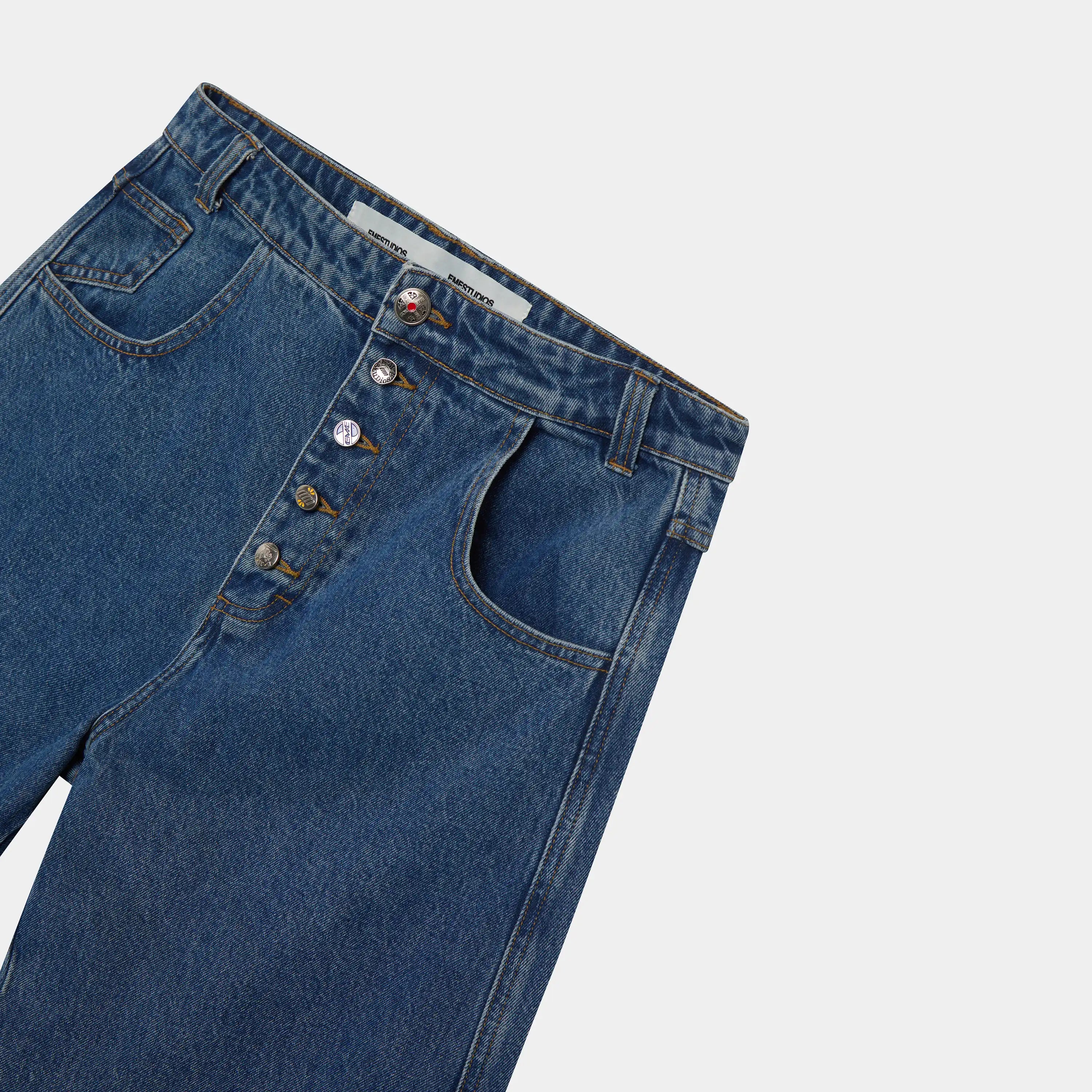 Button Blue Denim Pants Pants Eme Studios