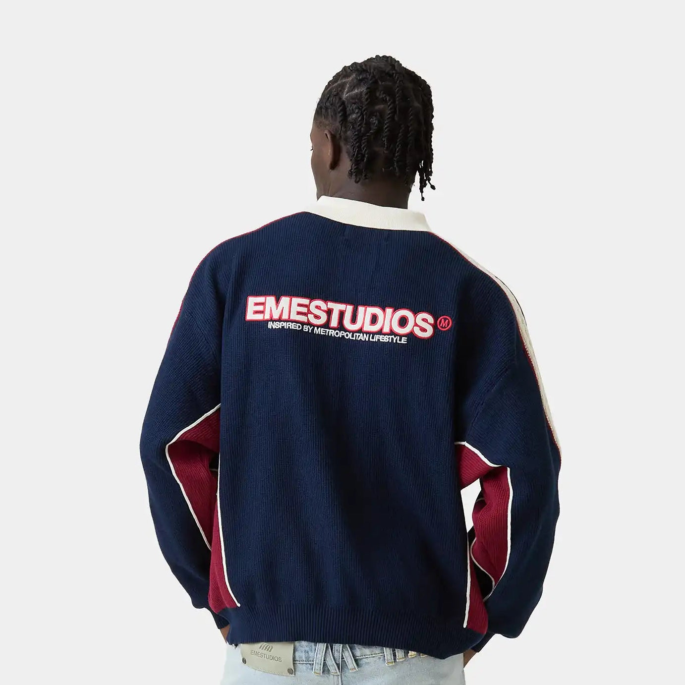 Chully Navy Knit Polo Knitwear Eme Studios