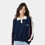 Chully Navy Knit Polo Knitwear Eme Studios