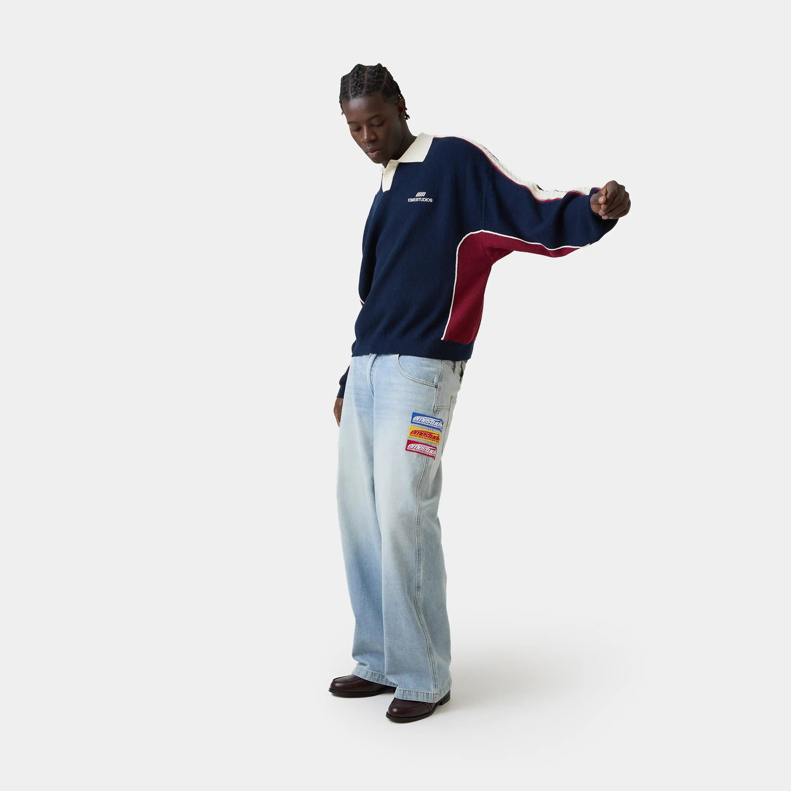Chully Navy Knit Polo Knitwear Eme Studios