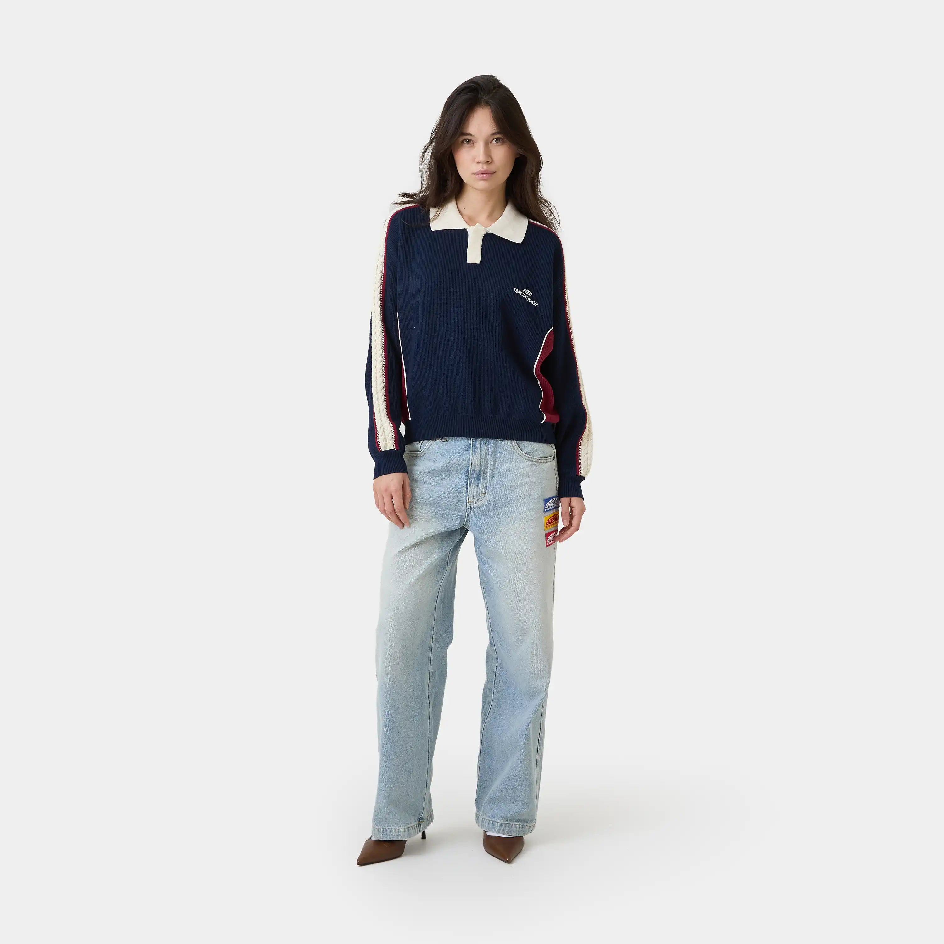Chully Navy Knit Polo Knitwear Eme Studios
