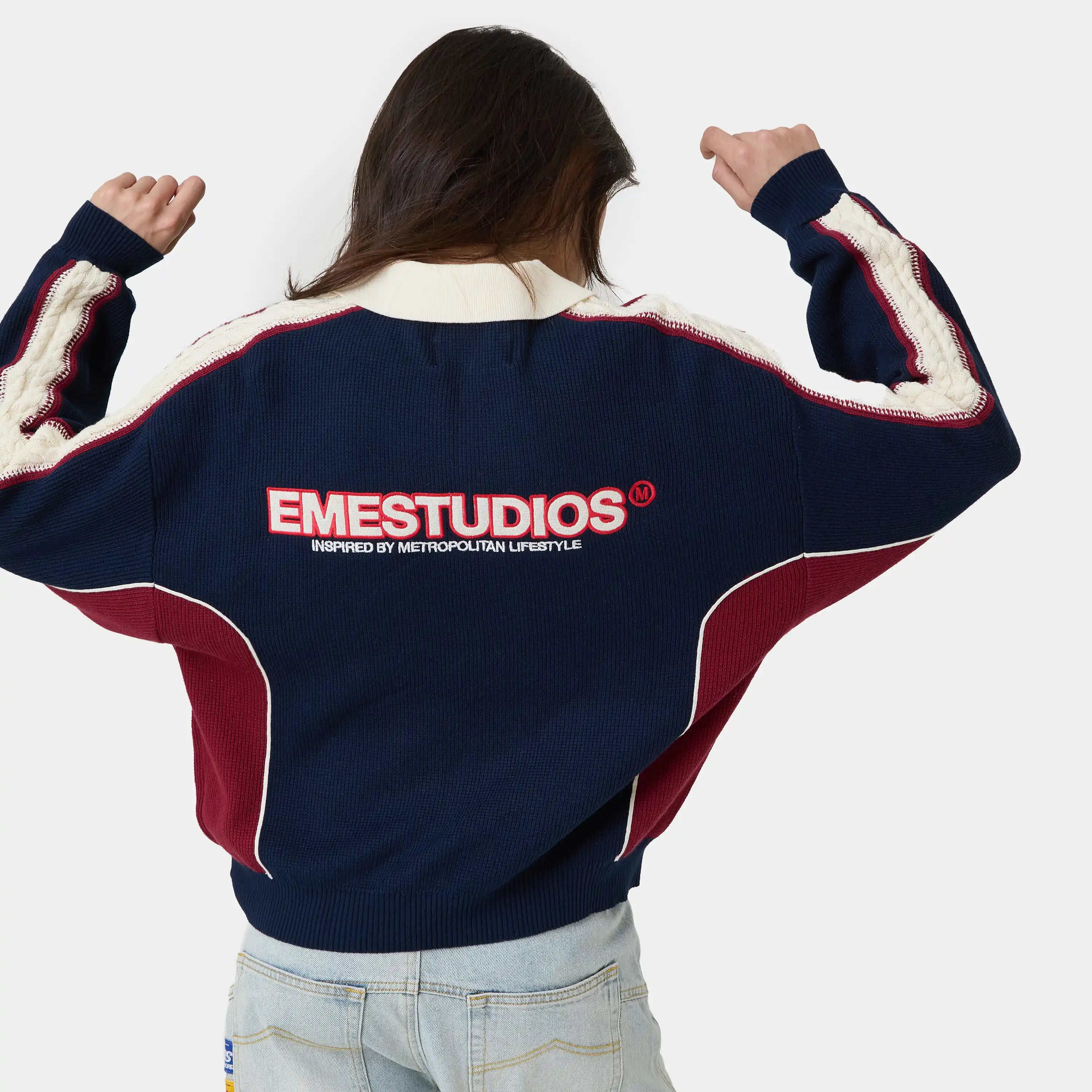 Chully Navy Knit Polo Knitwear Eme Studios