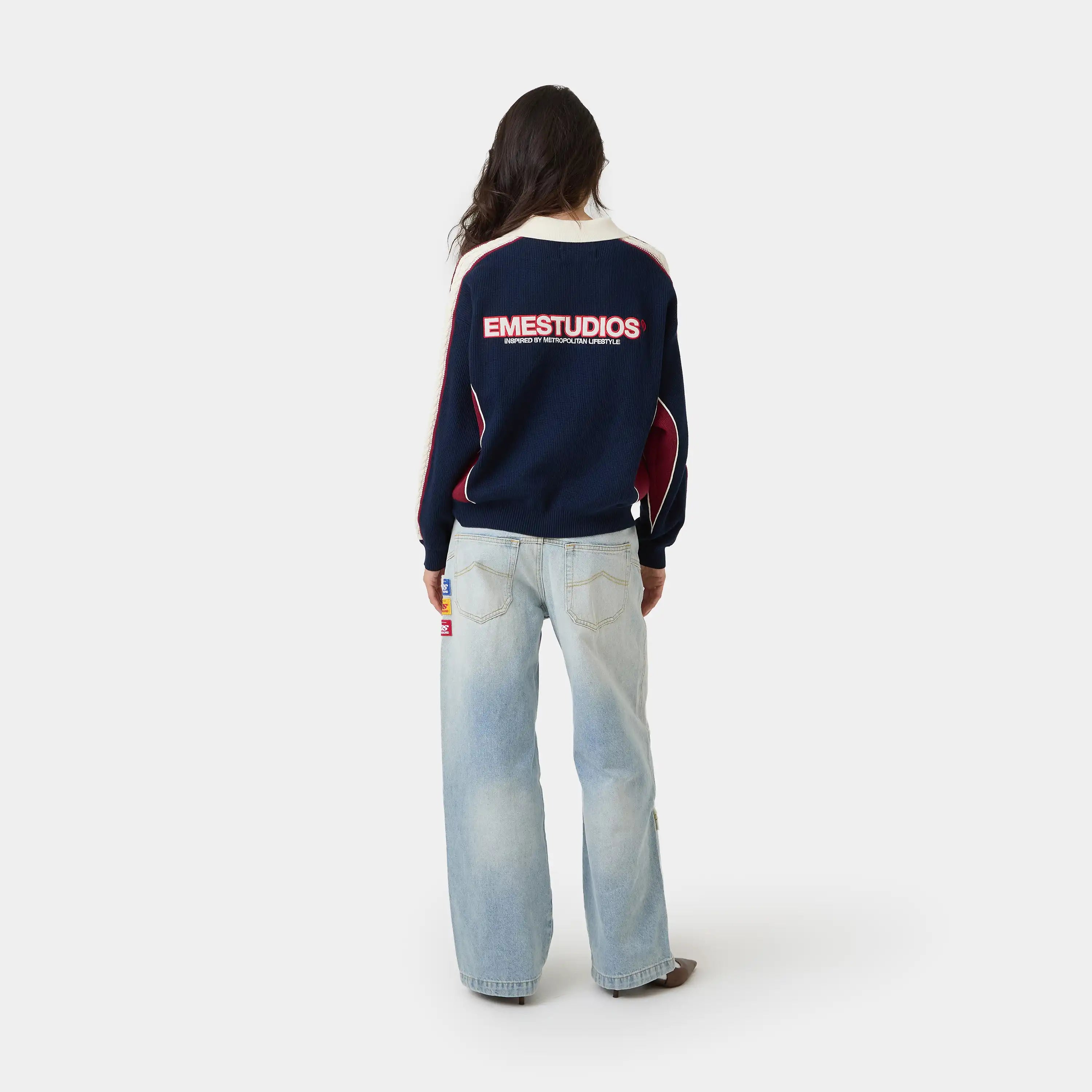 Chully Navy Knit Polo Knitwear Eme Studios