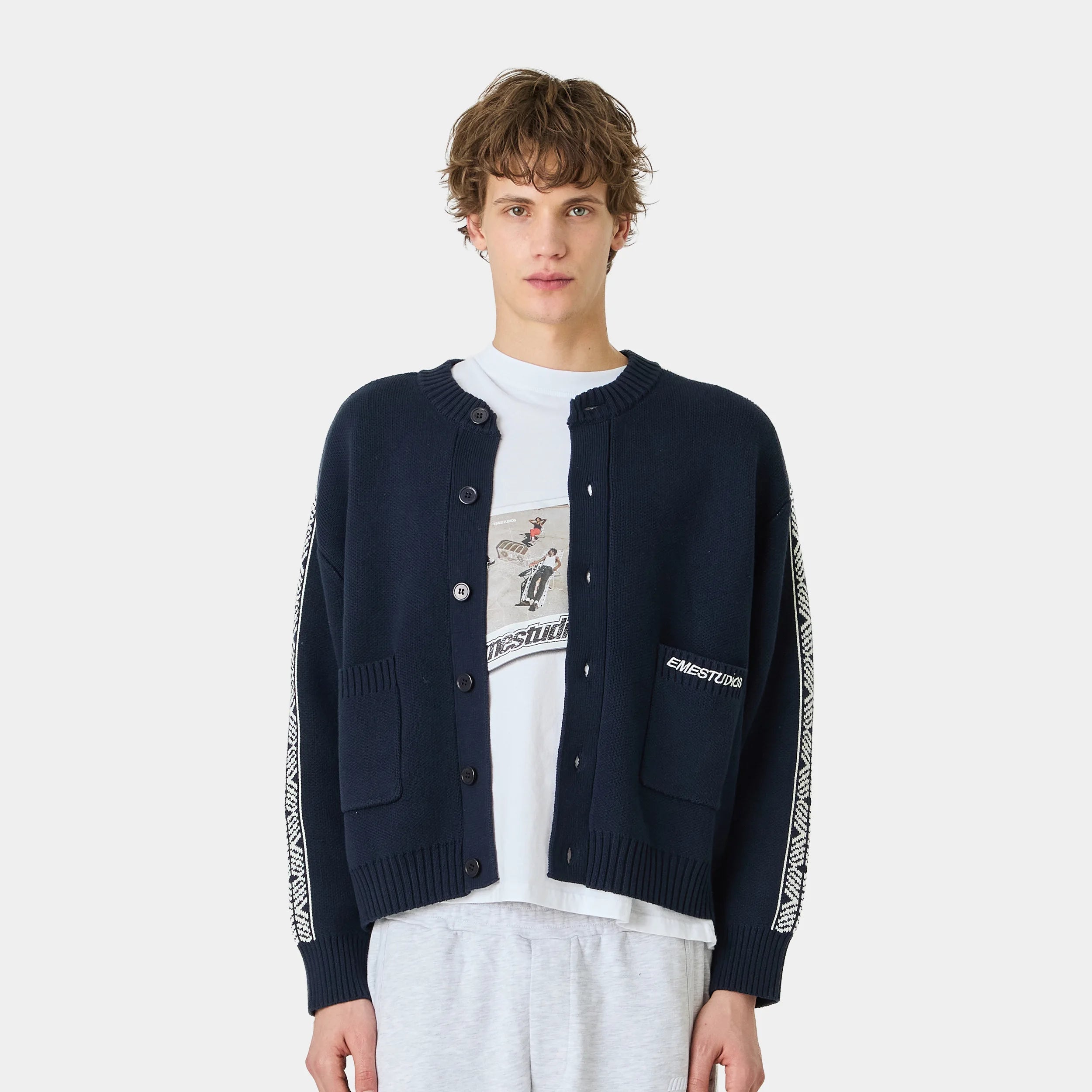Clifton Navy Cardigan Knitwear Eme Studios