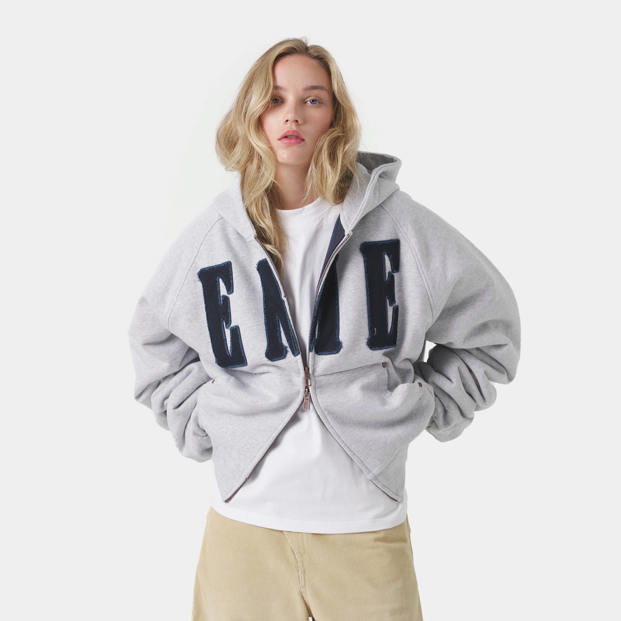 Desire Heather Grey Full Zip Hoodies Eme Studios