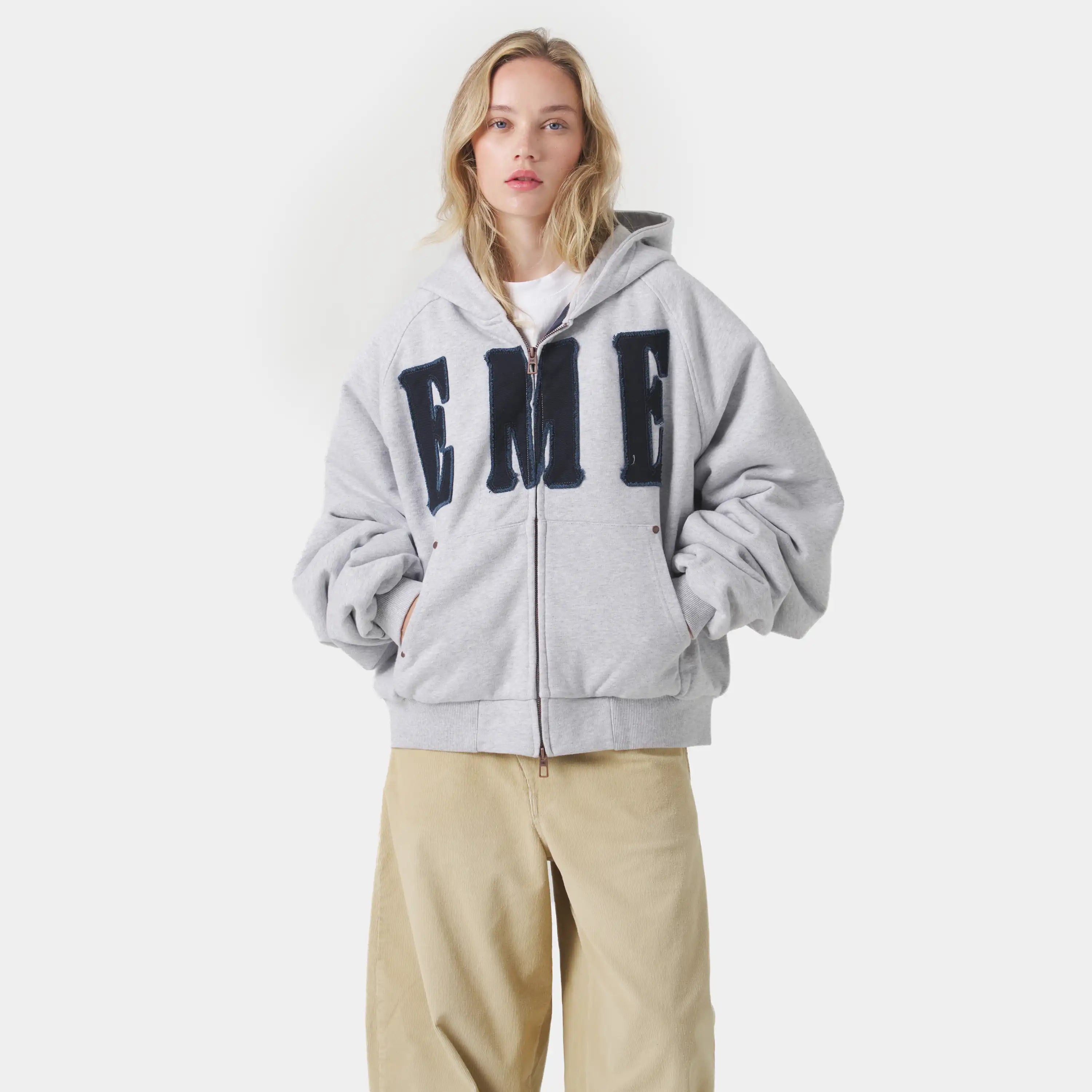 Desire Heather Grey Full Zip Hoodies Eme Studios