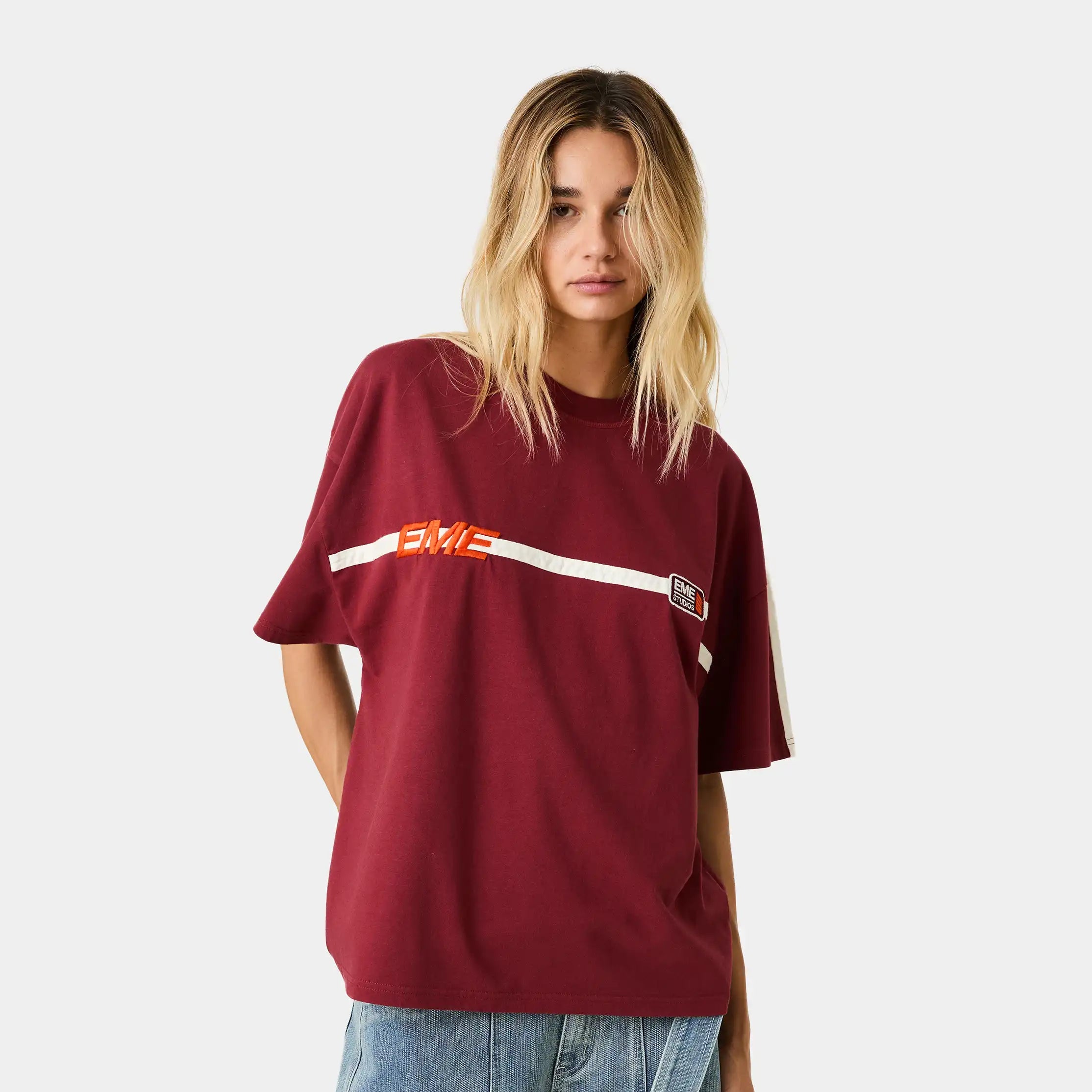 Divide Burgundy Oversized Tee T-shirts Eme Studios