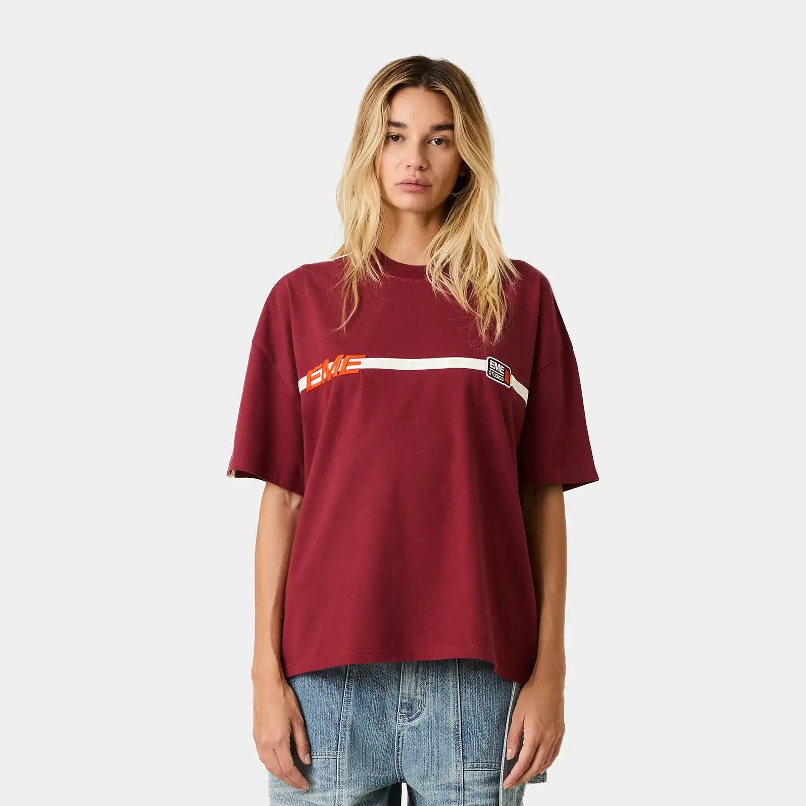 Divide Burgundy Oversized Tee T-shirts Eme Studios