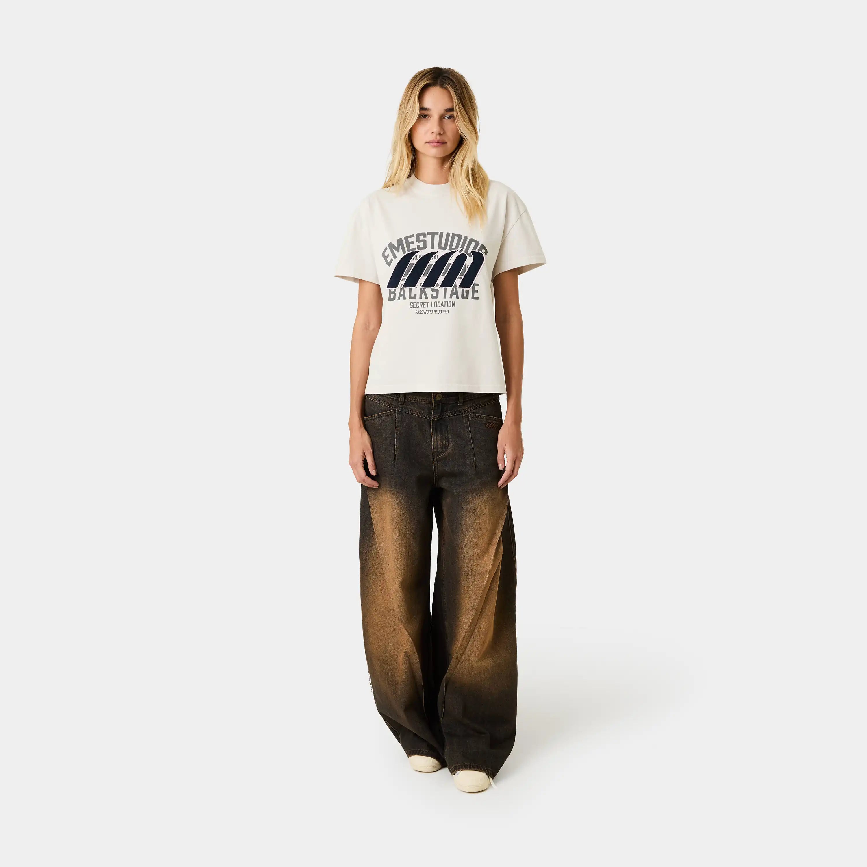 Double Patch Grey Oversized Tee T-shirts Eme Studios