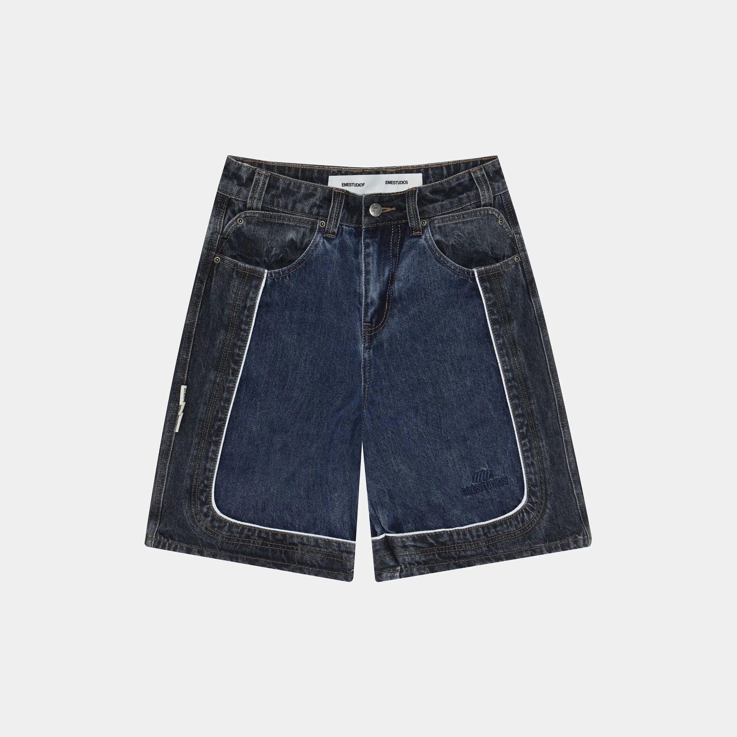 Dual Scratched Denim Shorts