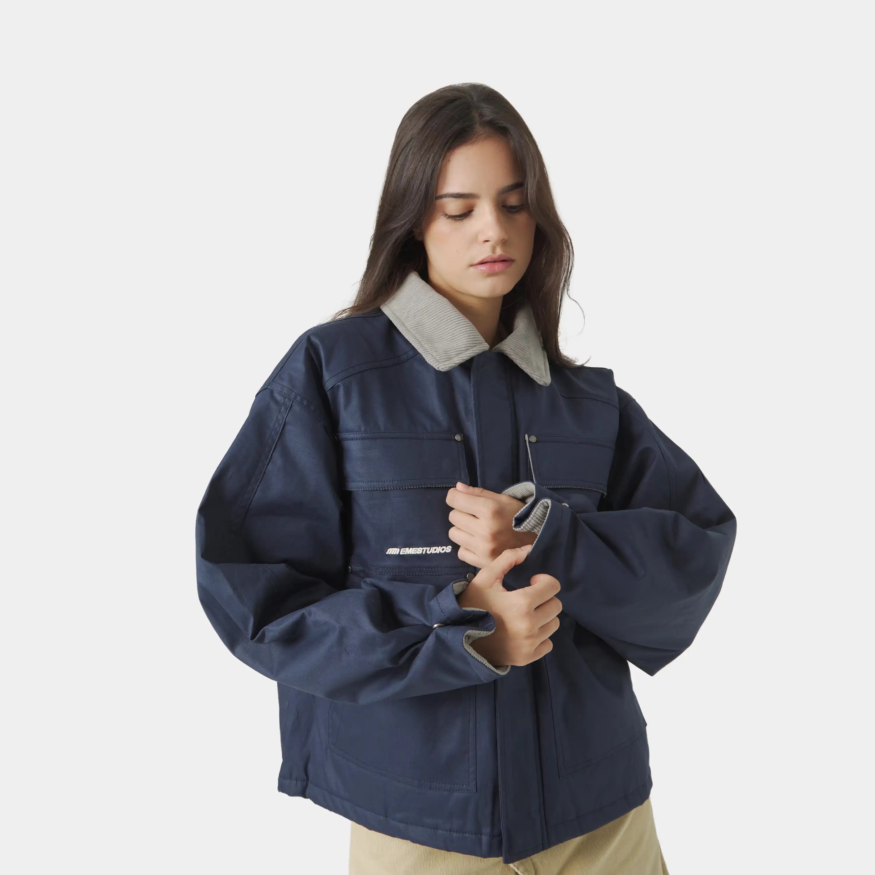 Ethos Navy Boxy Coat Outerwear eme