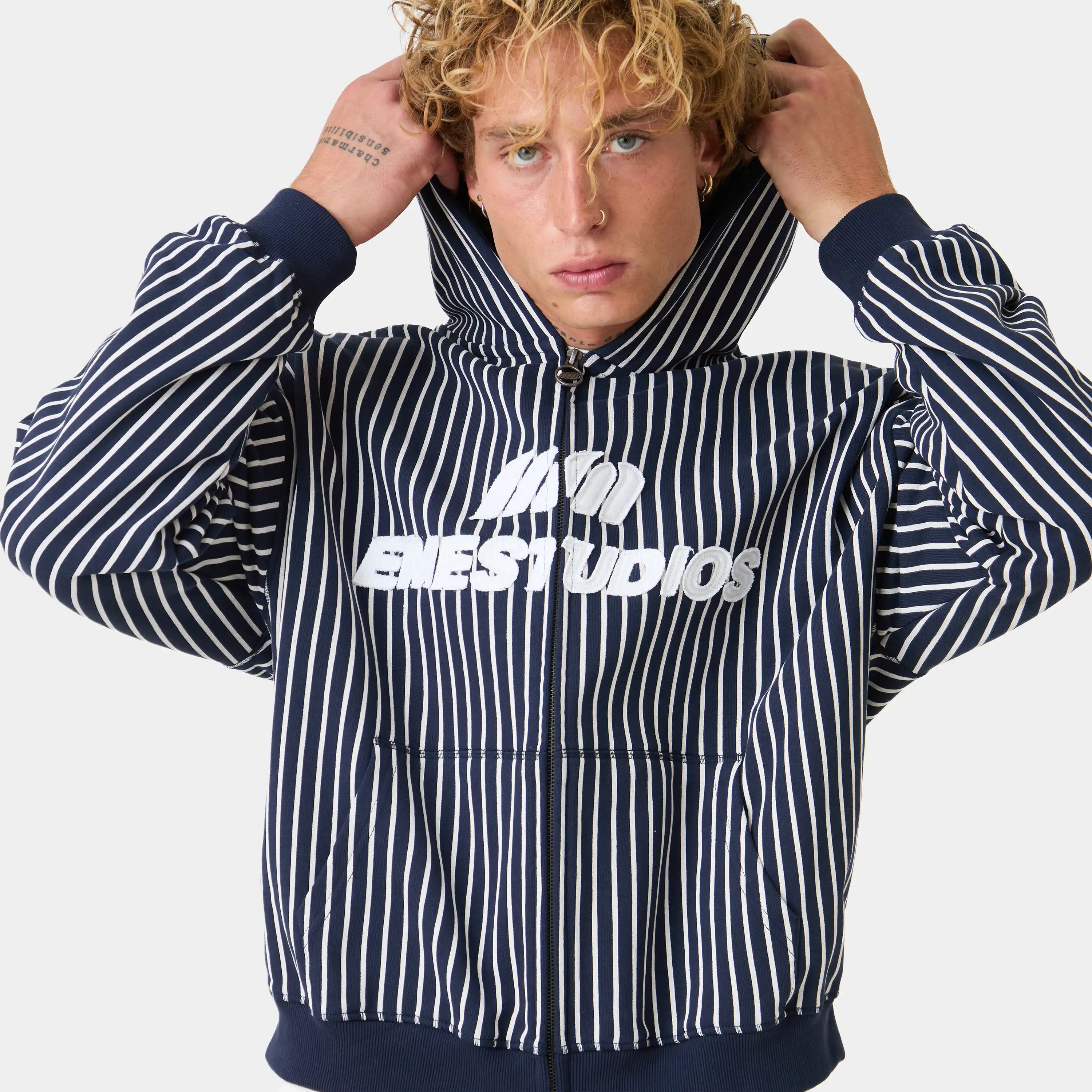 Fiber Navy Full Zip Hoodies Eme Studios