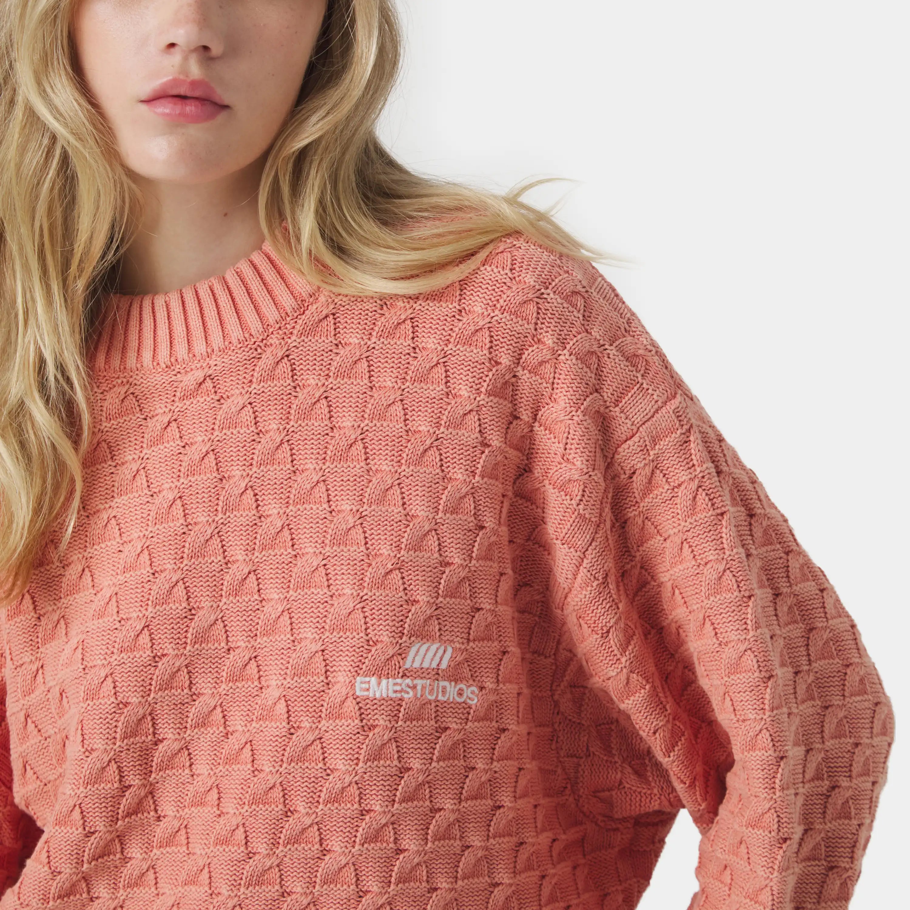 Grid Coral Cable Knit Sweater Knitwear Eme Studios