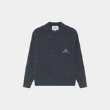 Grid Navy Cable Knit Sweater Knitwear Eme Studios