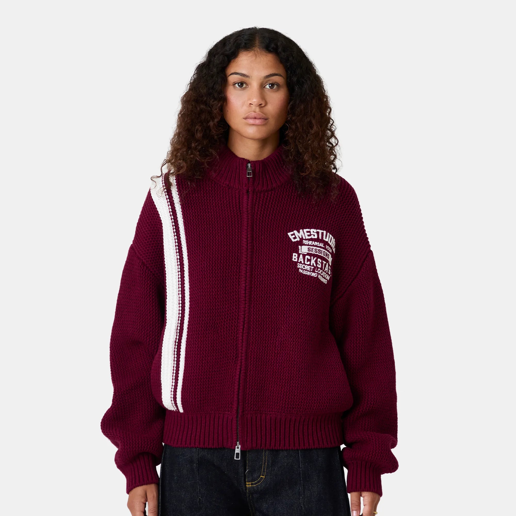 Hampton Burgundy Zipper Knit Knitwear Eme Studios