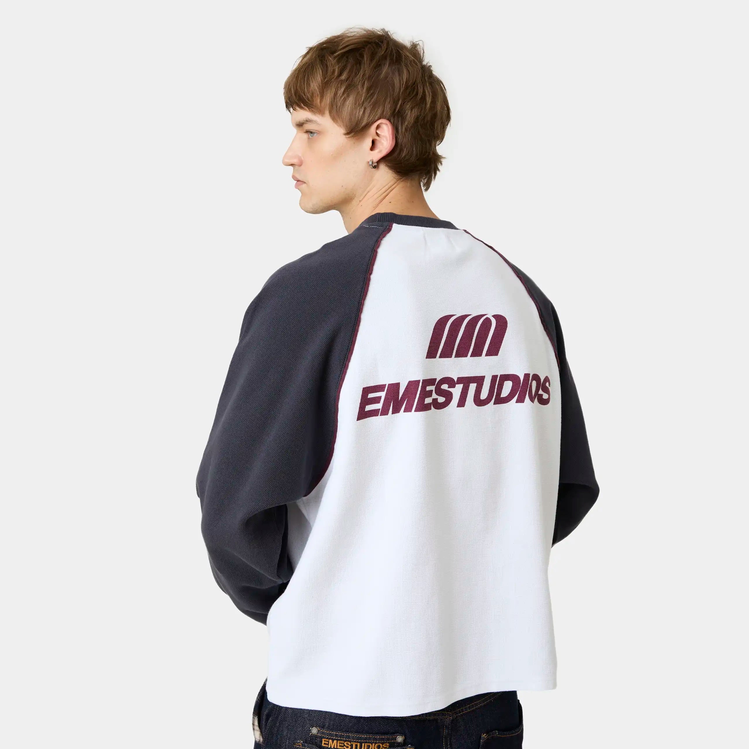 Hanbal Navy Waffle Long Sleeve T-shirts Eme Studios