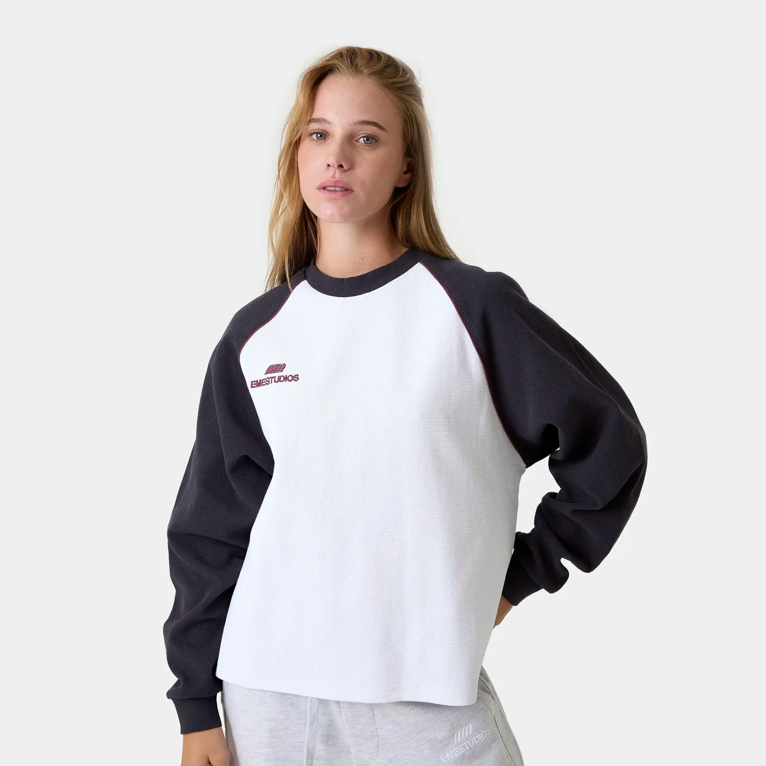 Hanbal Navy Waffle Long Sleeve T-shirts Eme Studios