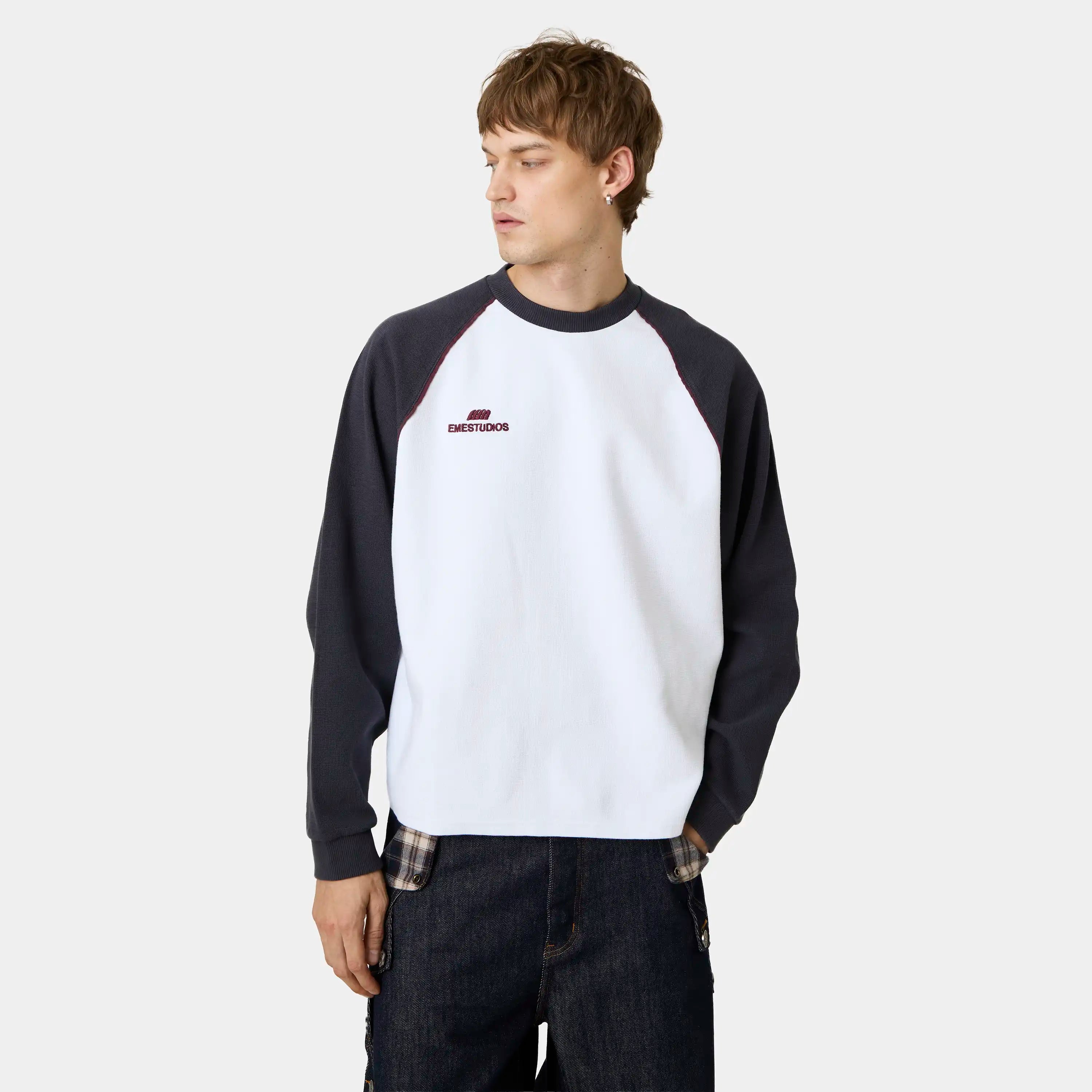Hanbal Navy Waffle Long Sleeve T-shirts Eme Studios