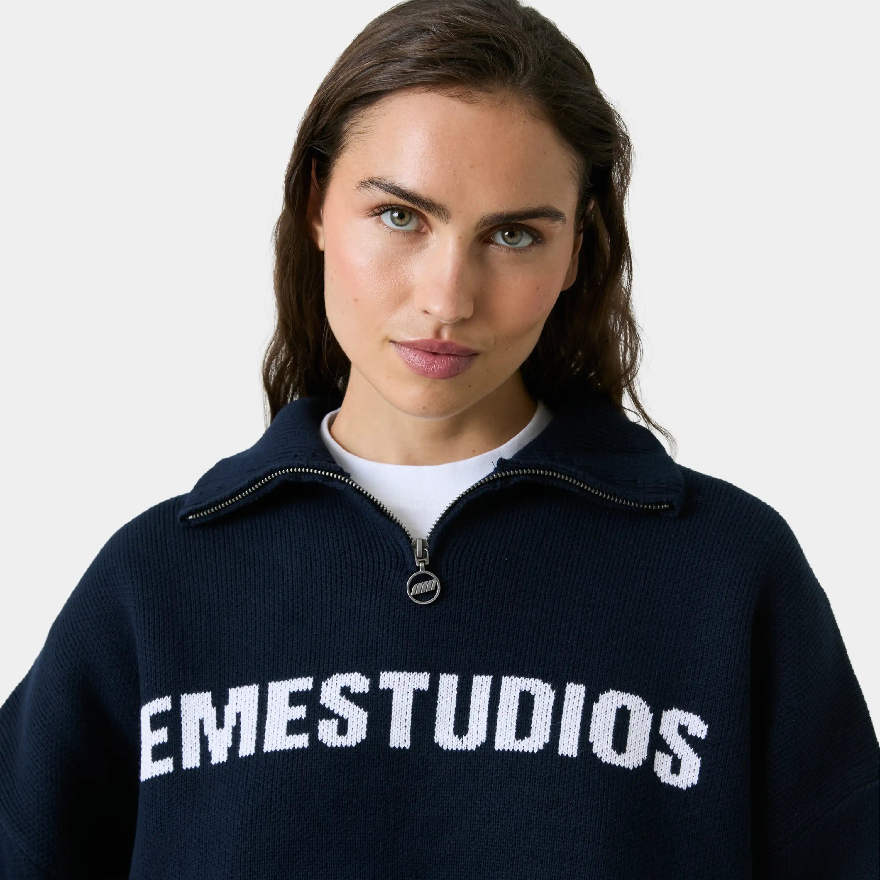Hudson Navy Half Zip Knitwear Eme Studios