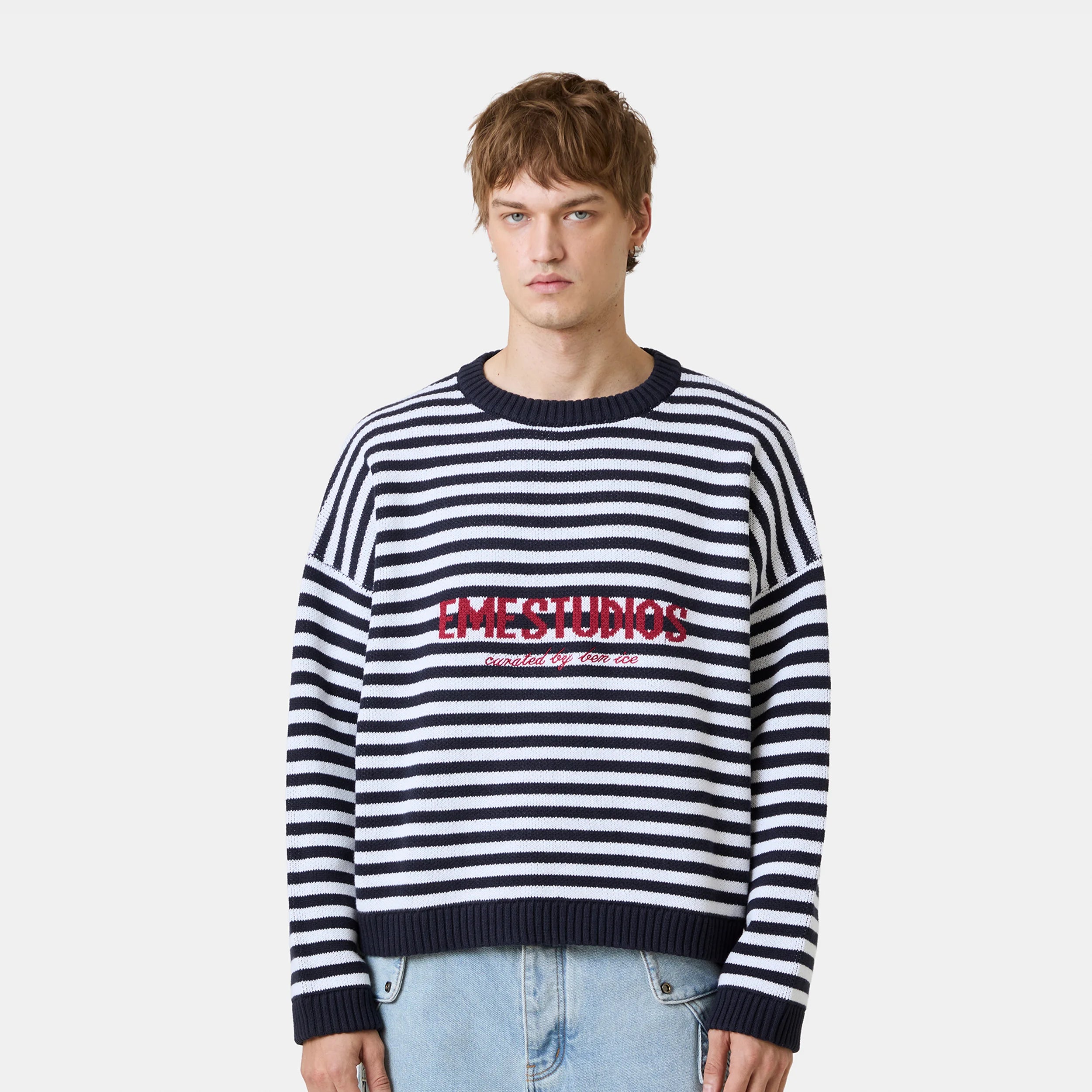 Master Striped Navy Knit Sweater Knitwear Eme Studios