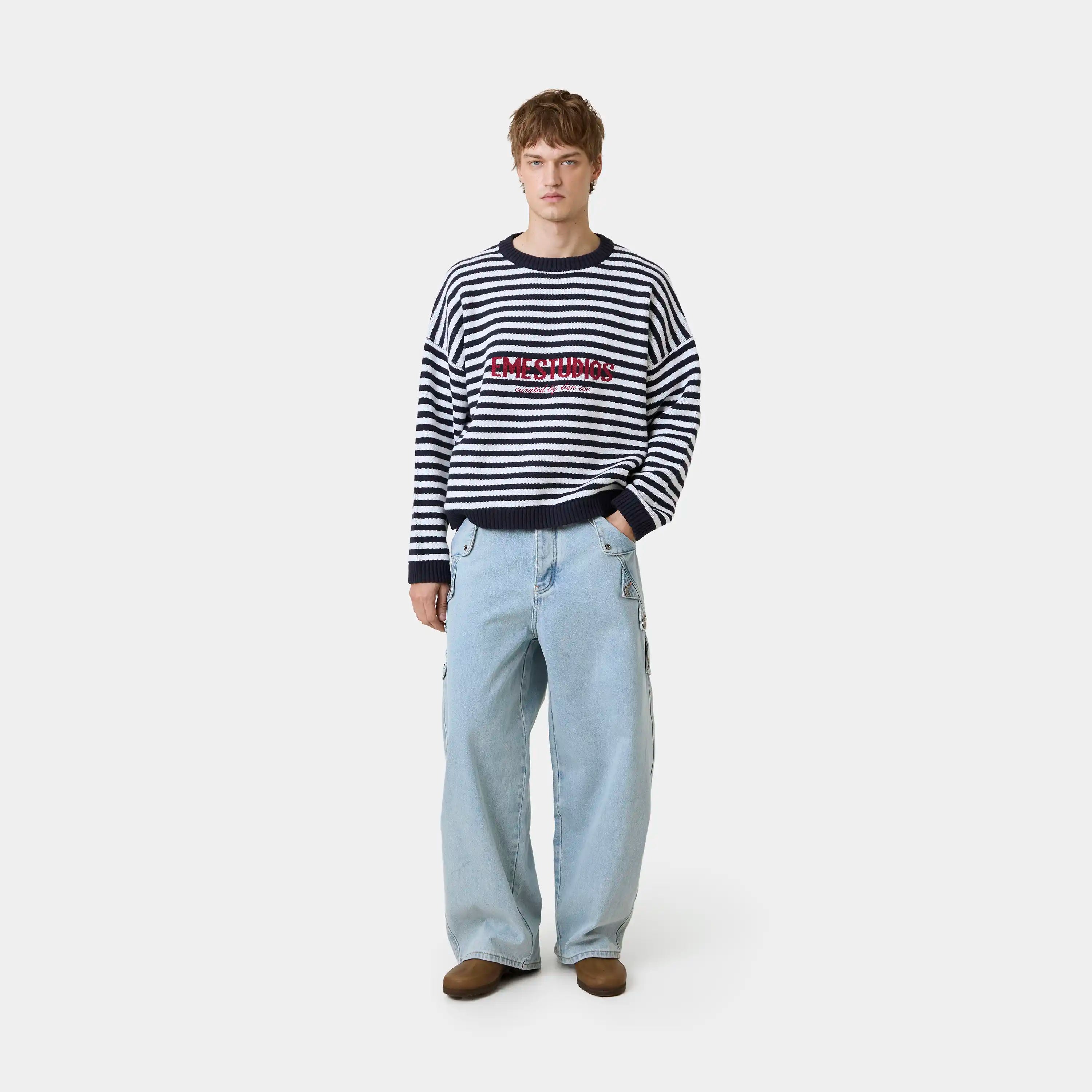 Master Striped Navy Knit Sweater Knitwear Eme Studios