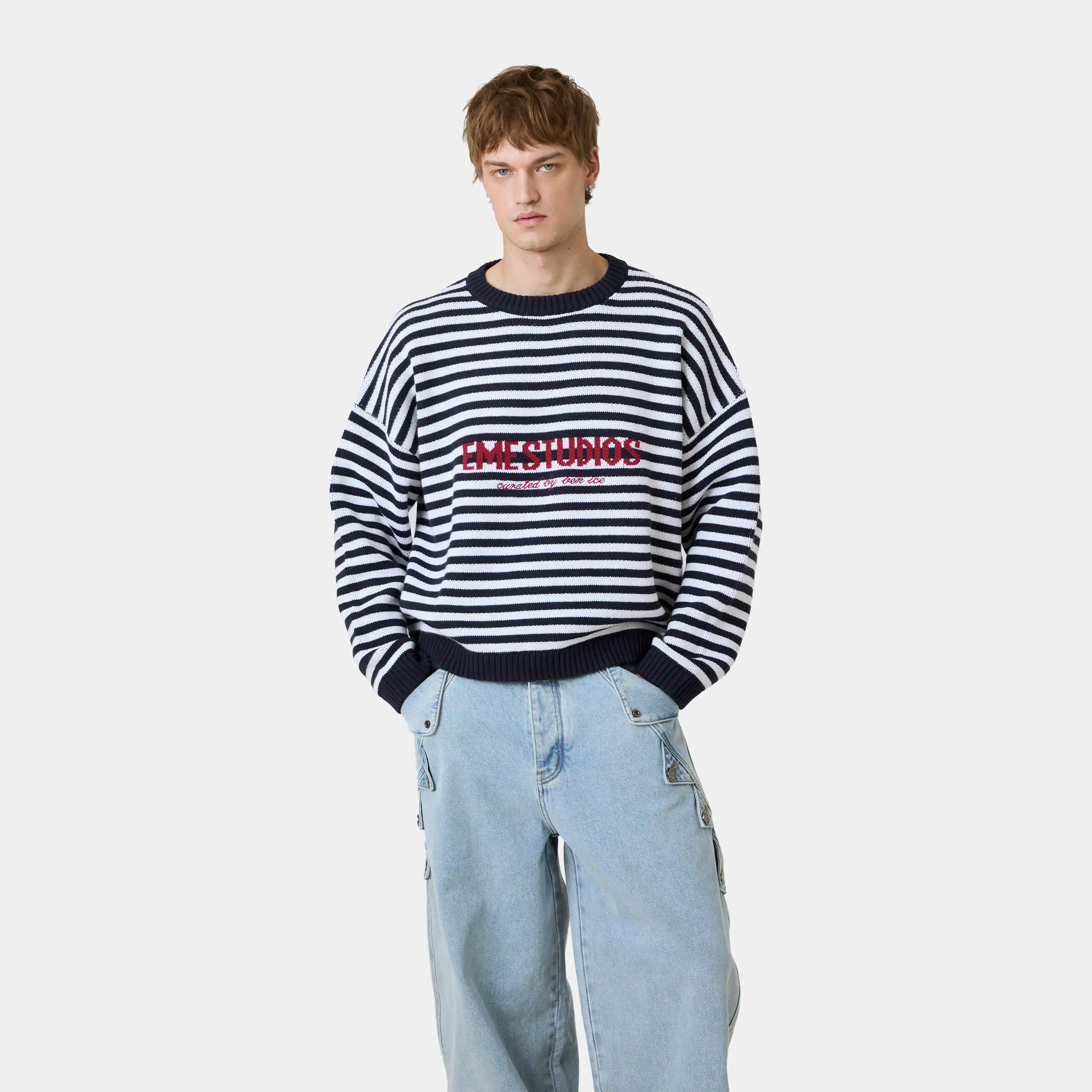 Master Striped Navy Knit Sweater Knitwear Eme Studios