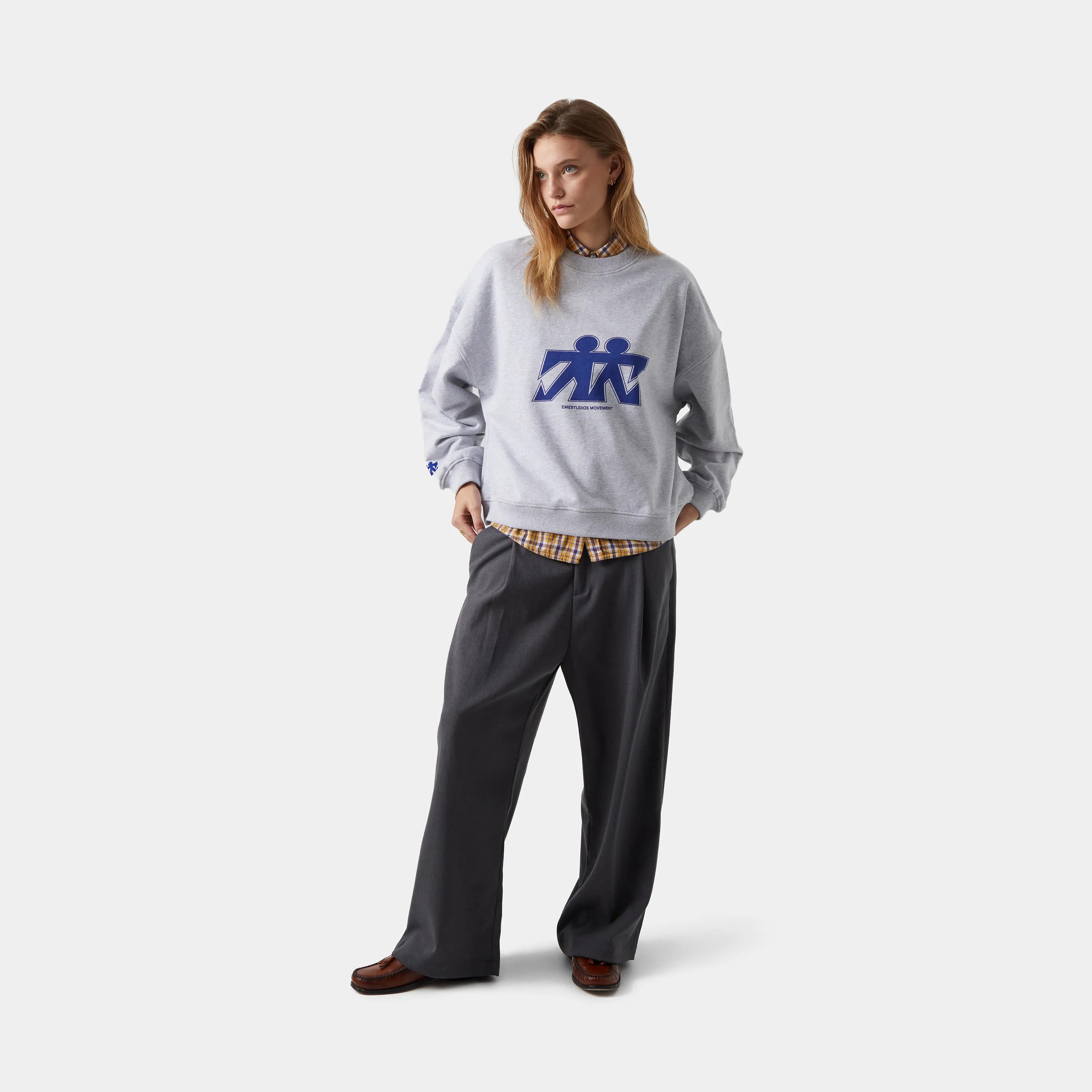 Mbuddy Grey Oversized Crewneck Sweatshirts eme
