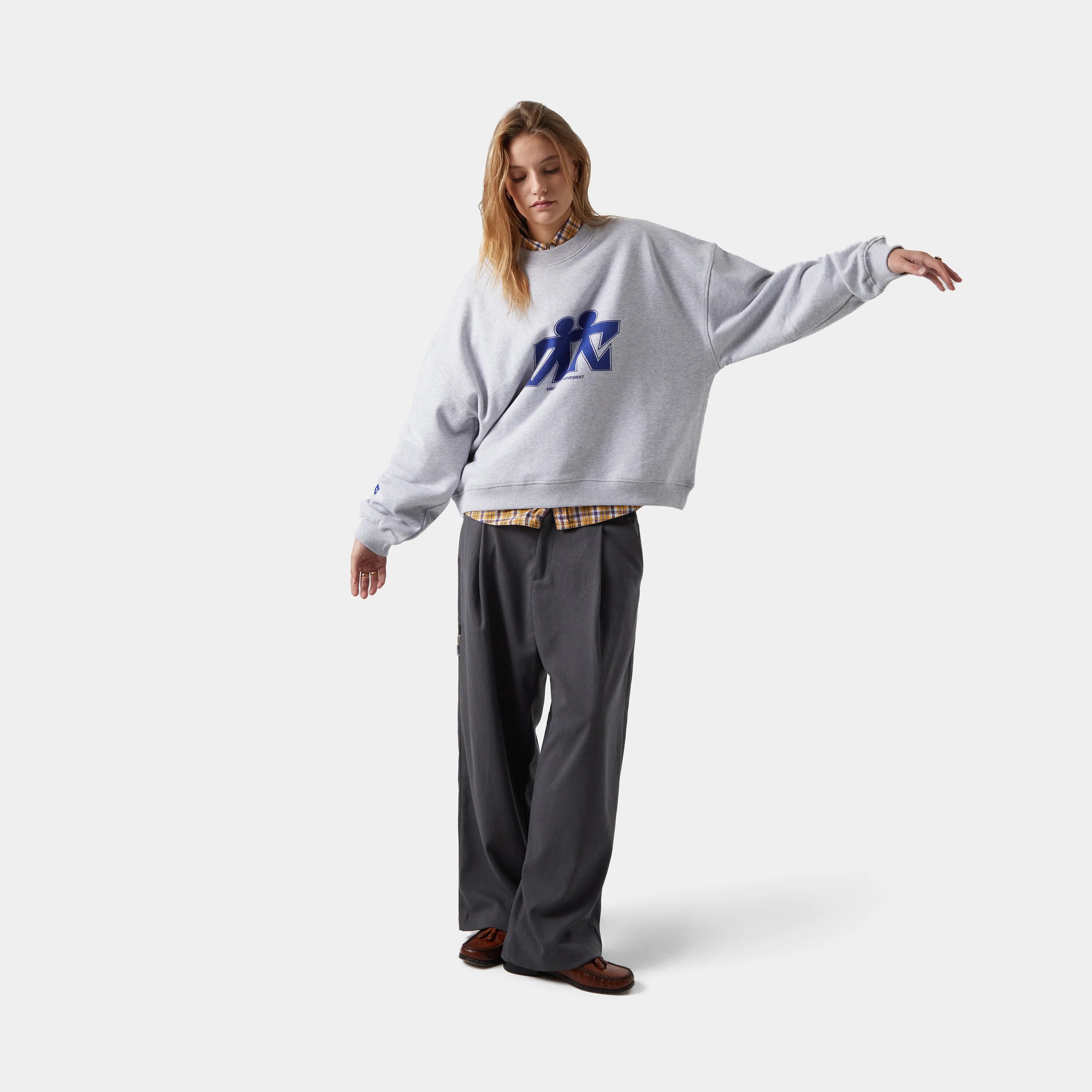 Mbuddy Grey Oversized Crewneck Sweatshirts eme