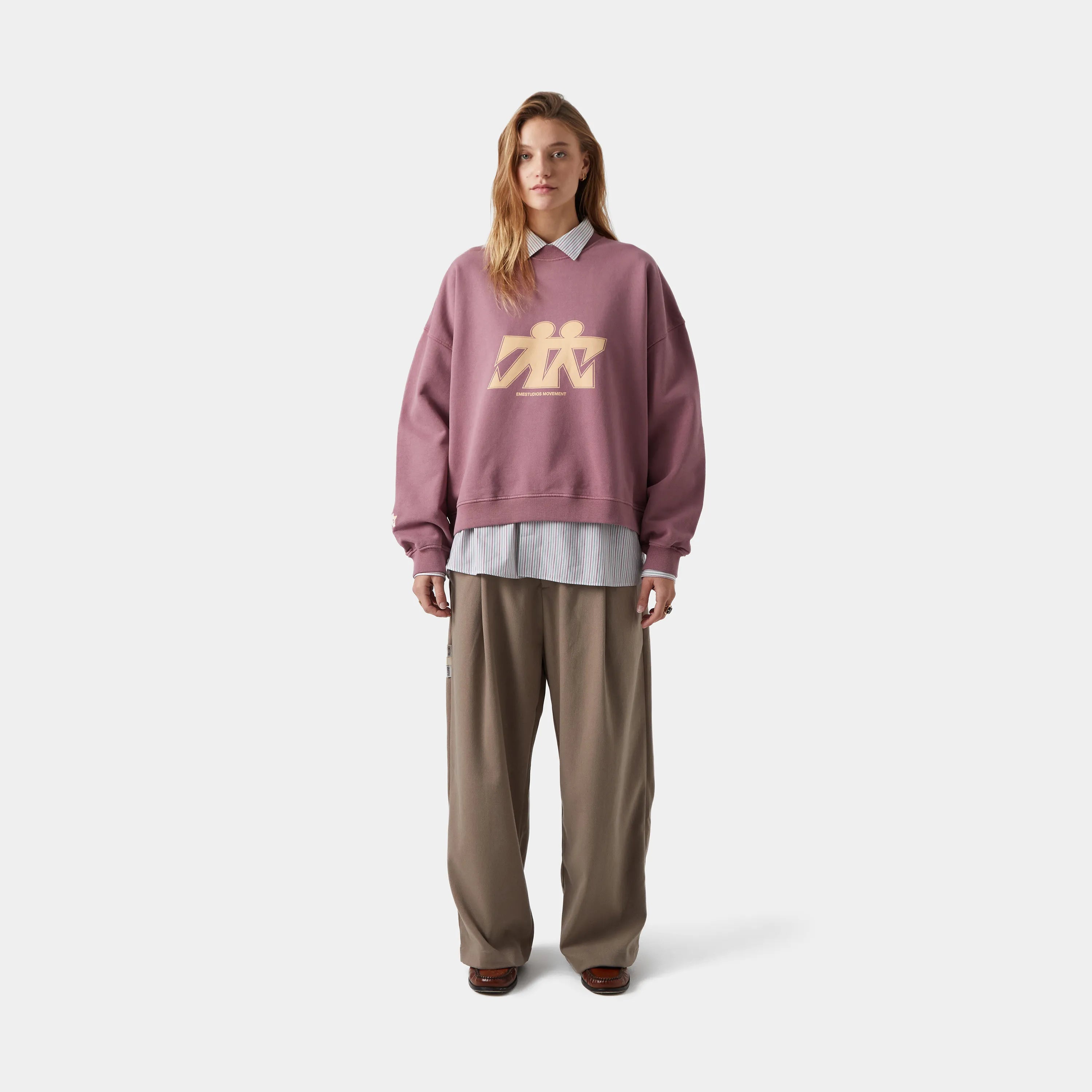 Mbuddy Taupe Oversized Crewneck Sweatshirts eme