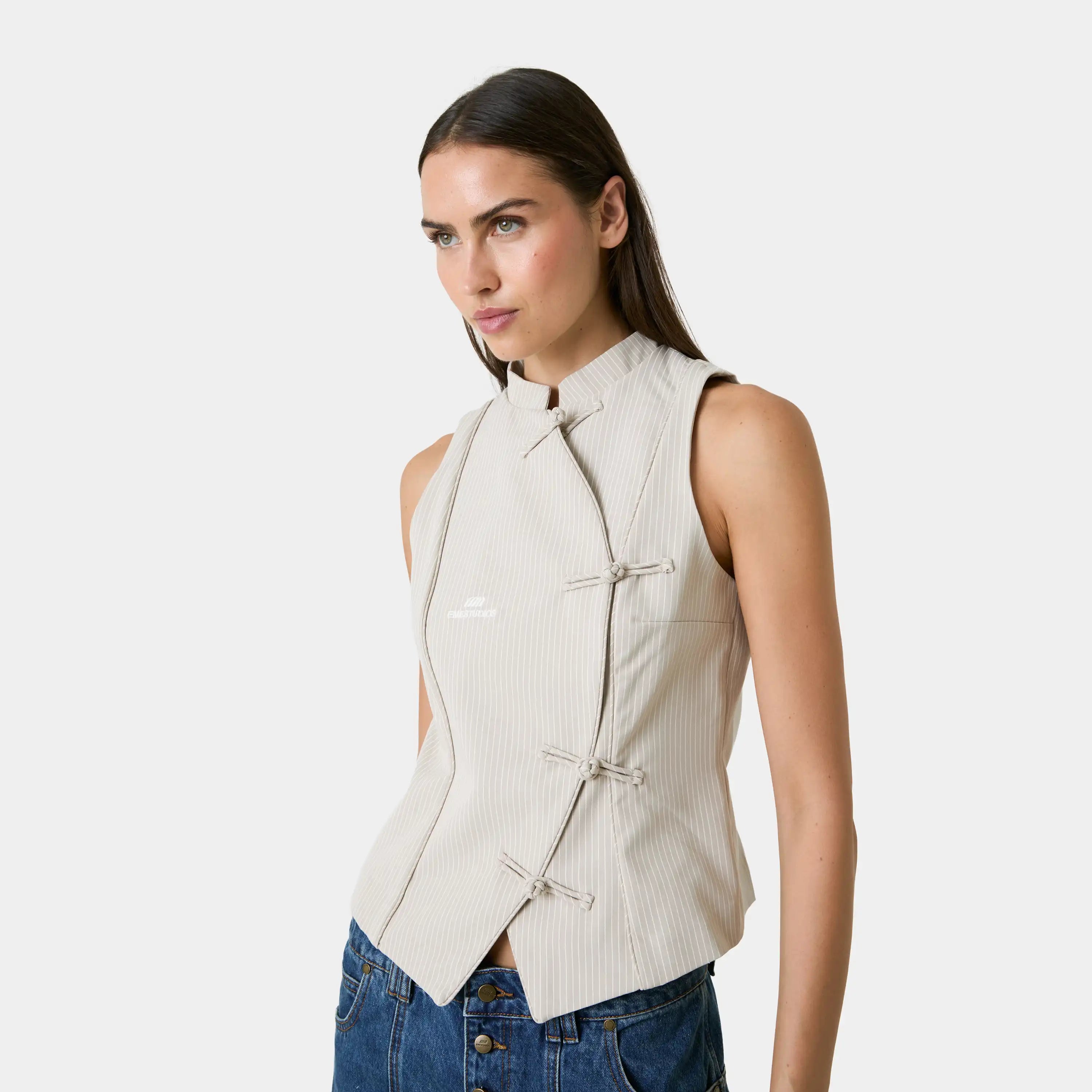 Modesta Off Sand Striped Vest Woman T-Shirts Eme Studios