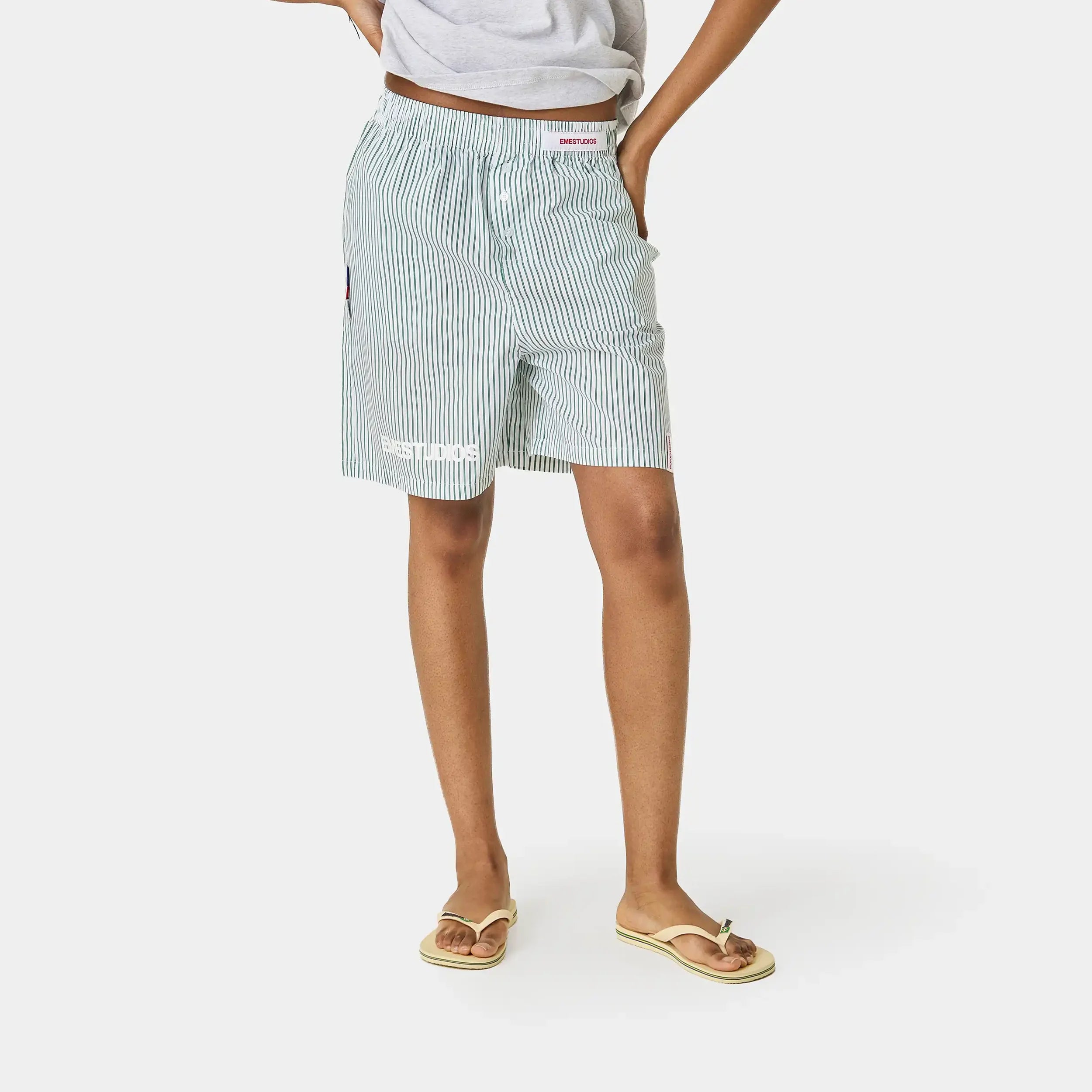 Jammies LS Green Striped Shorts eme