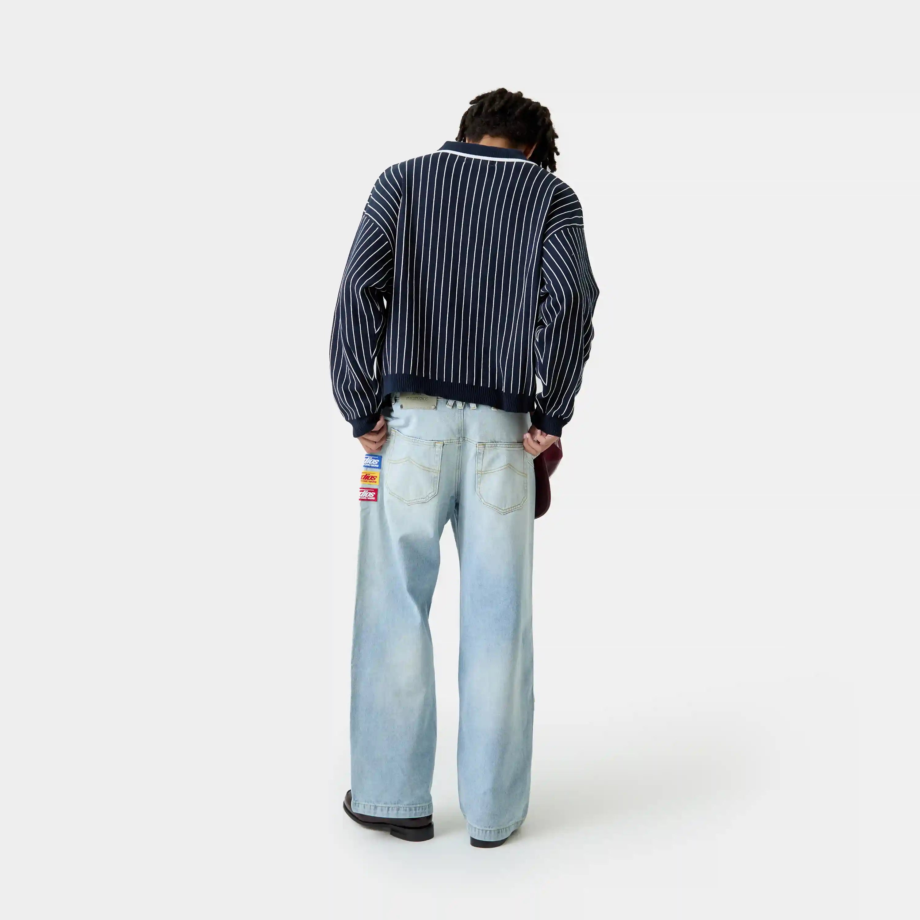 Pinstripe Navy Knit Polo Knitwear Eme Studios