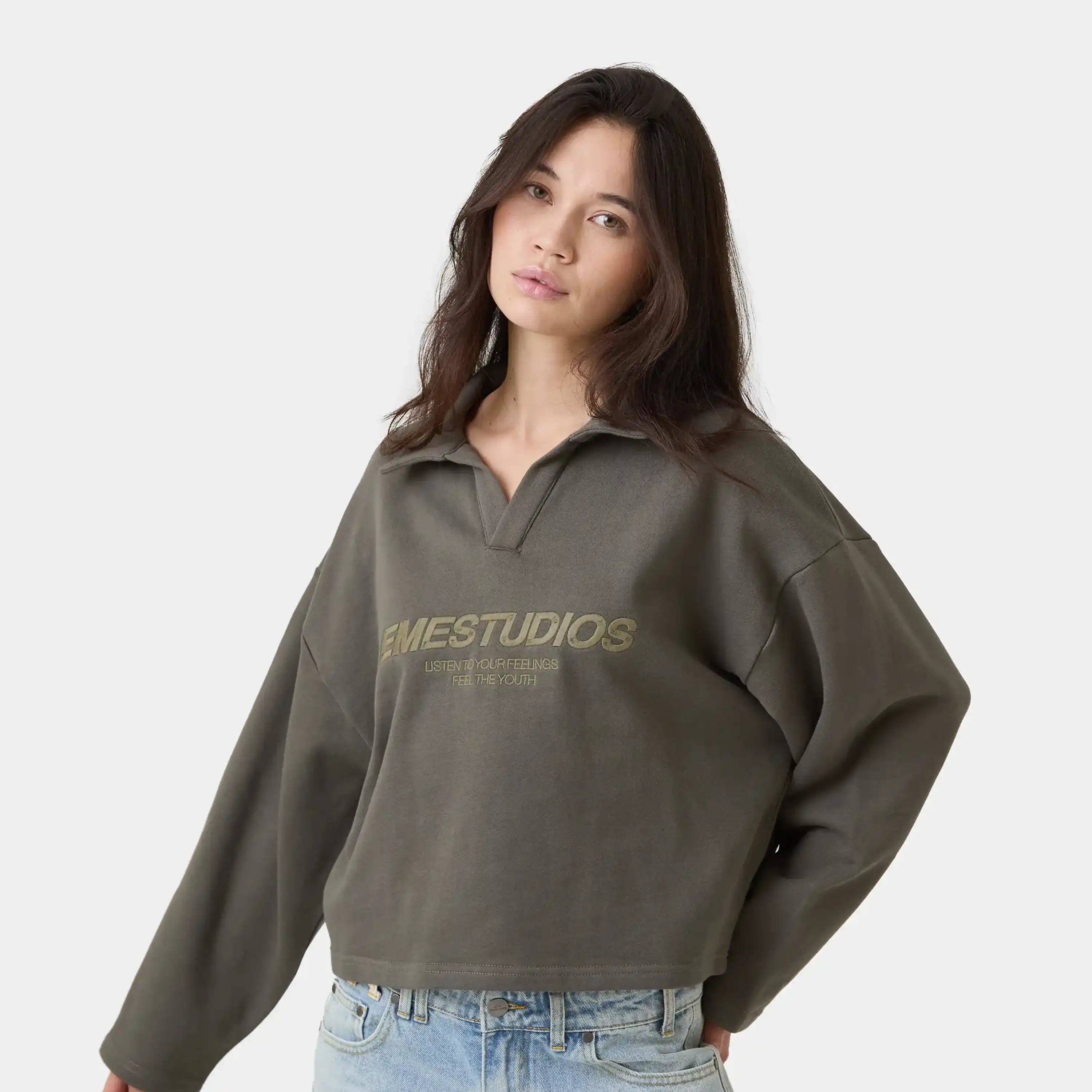 Playtime Olive Polo Crewneck Sweatshirts Eme Studios