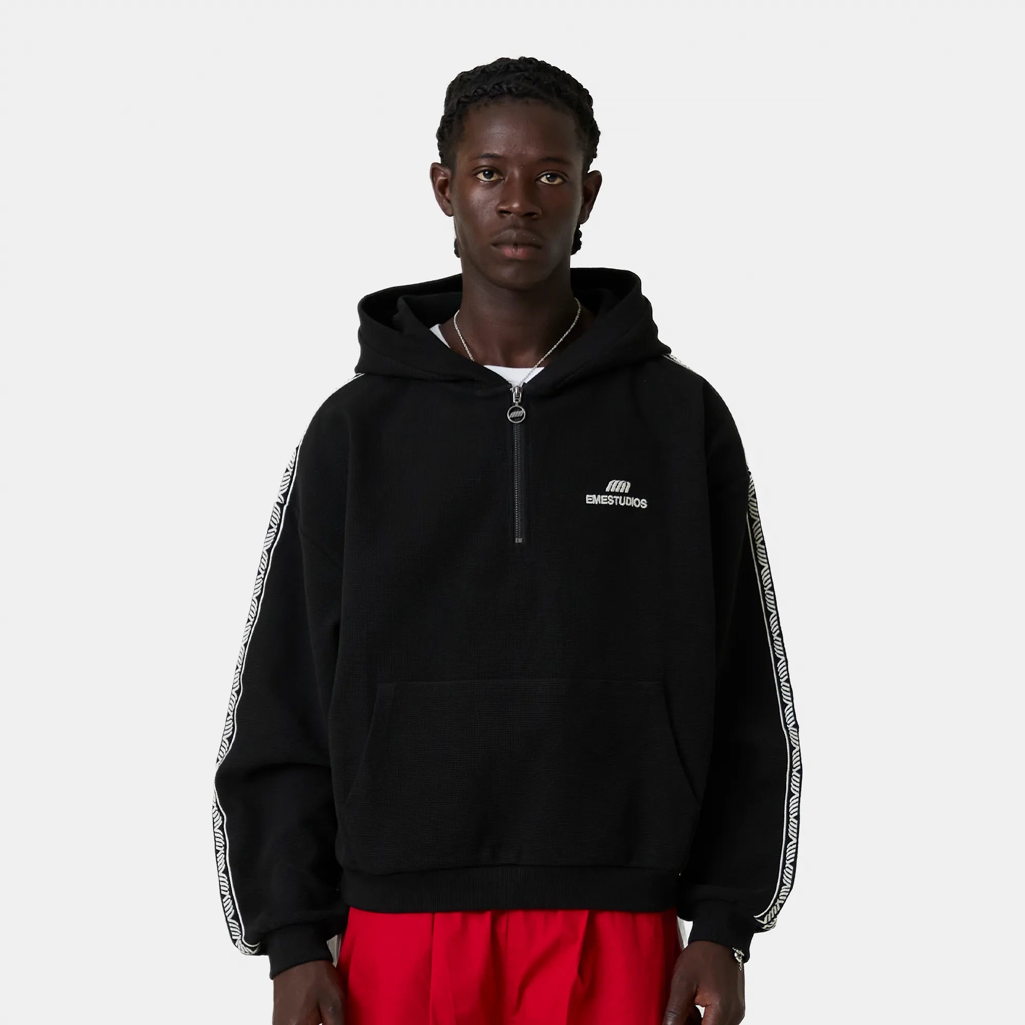 Puller Black Waffle Half Zip Hoodies Eme Studios