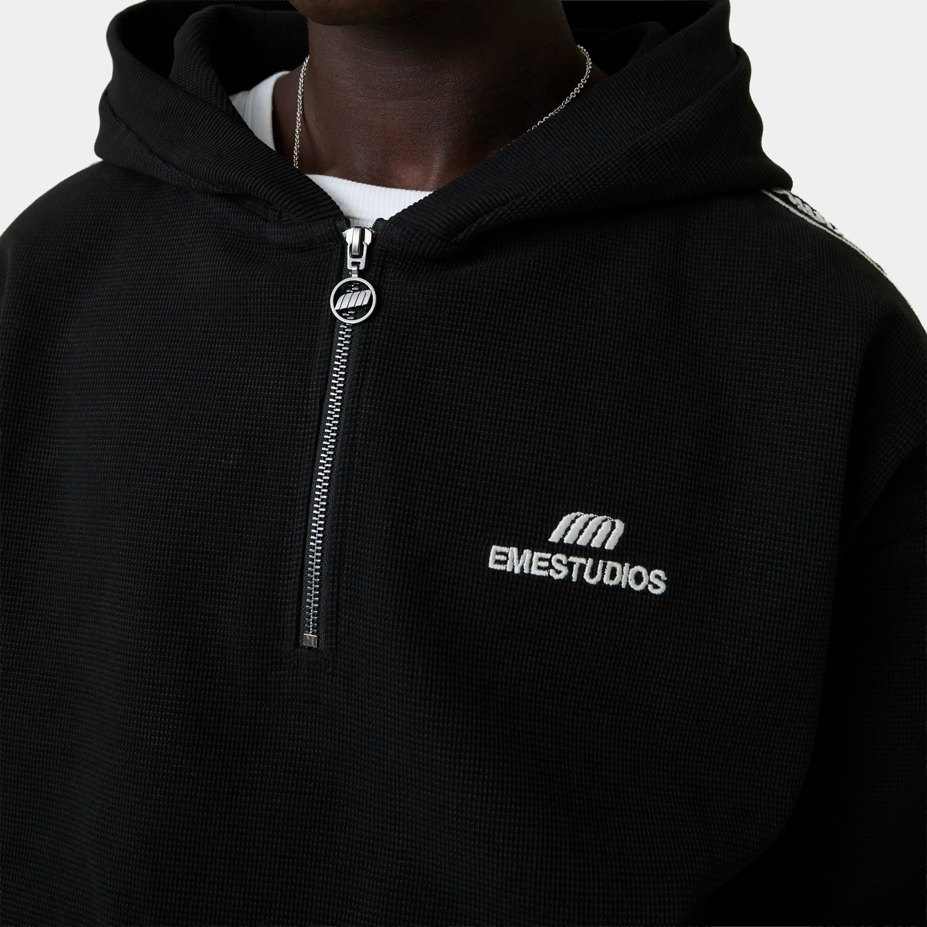 Puller Black Waffle Half Zip Hoodies Eme Studios