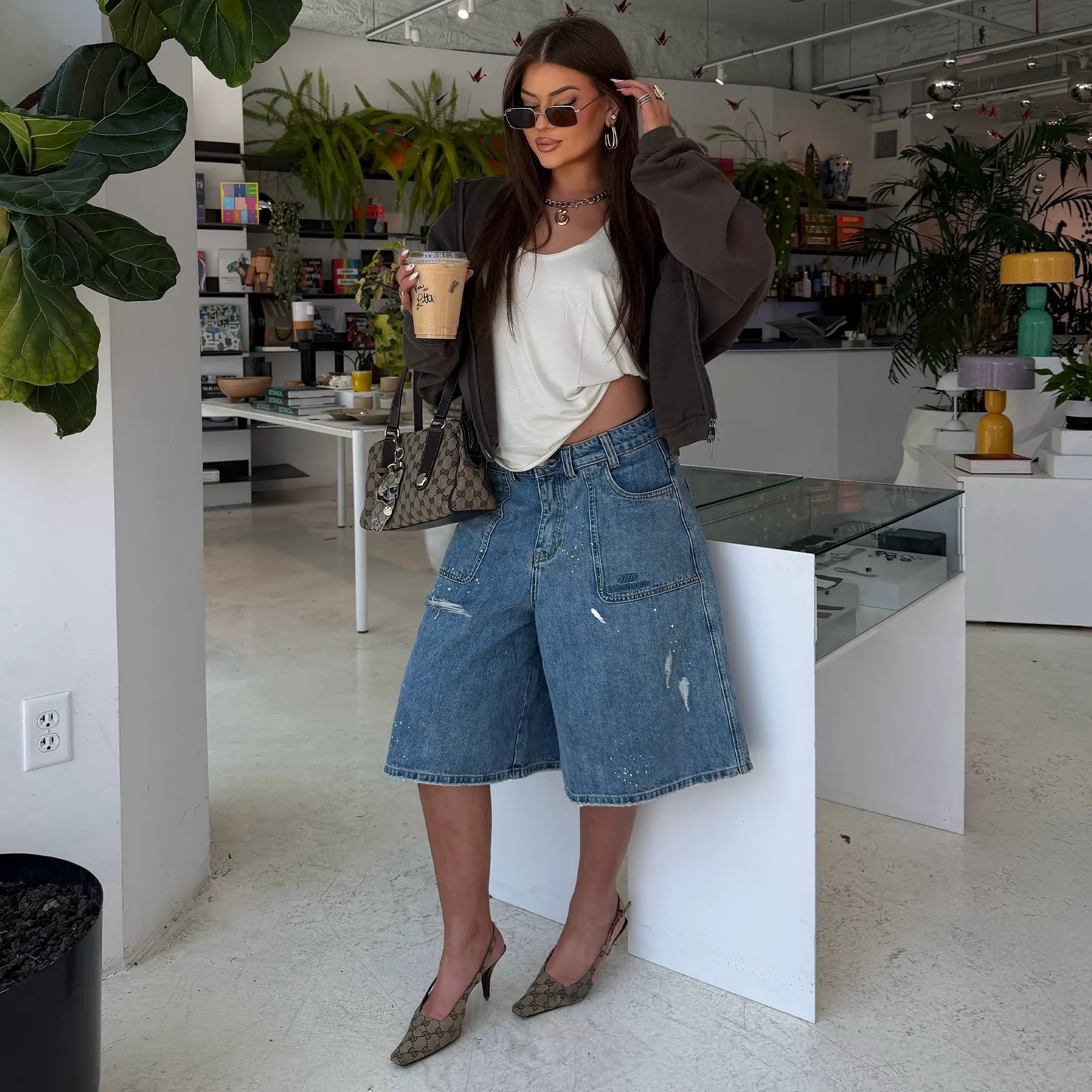 Riviera Blue Denim Shorts Shorts Eme Studios