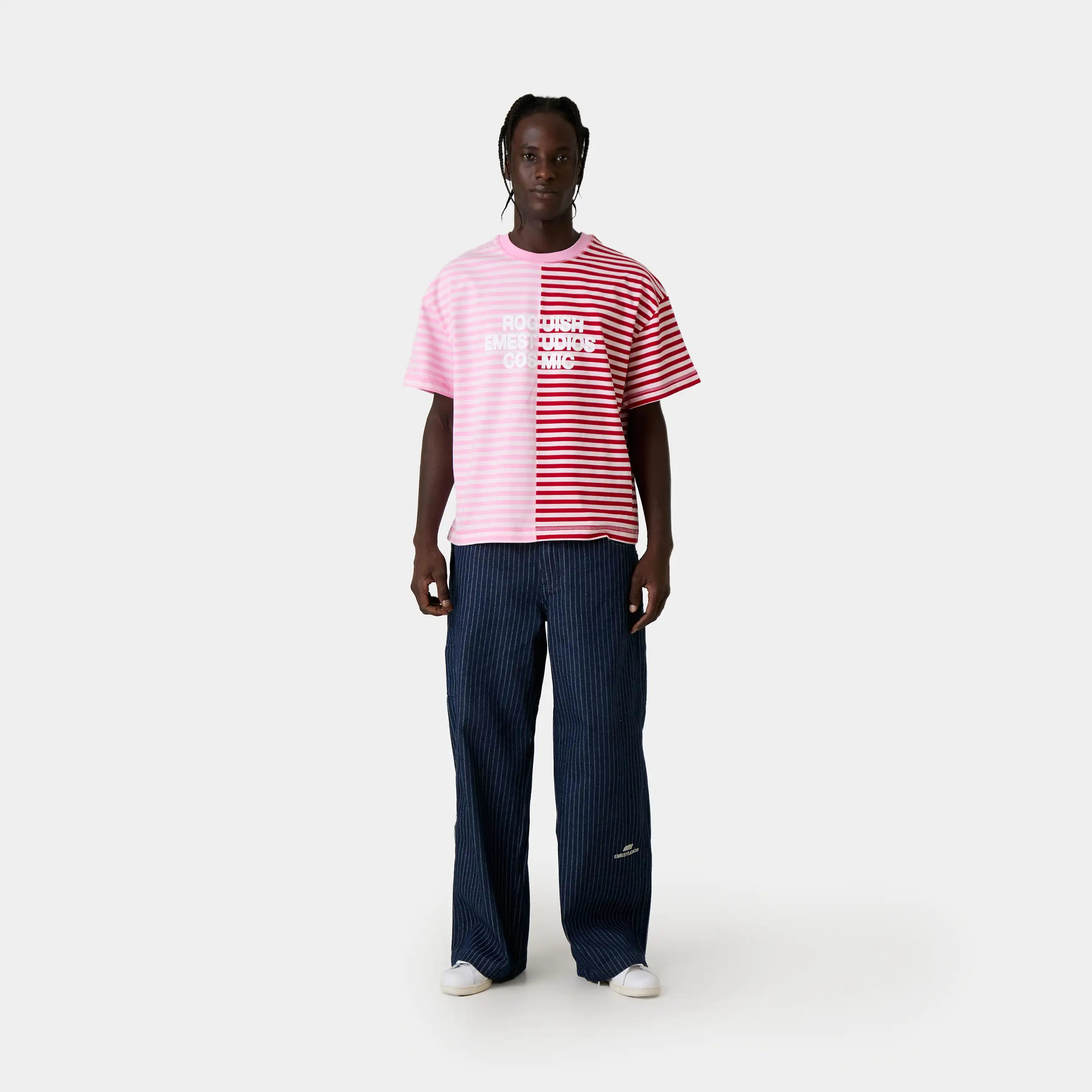 Roguish Fucsia Striped Oversized Tee T-shirts Eme Studios