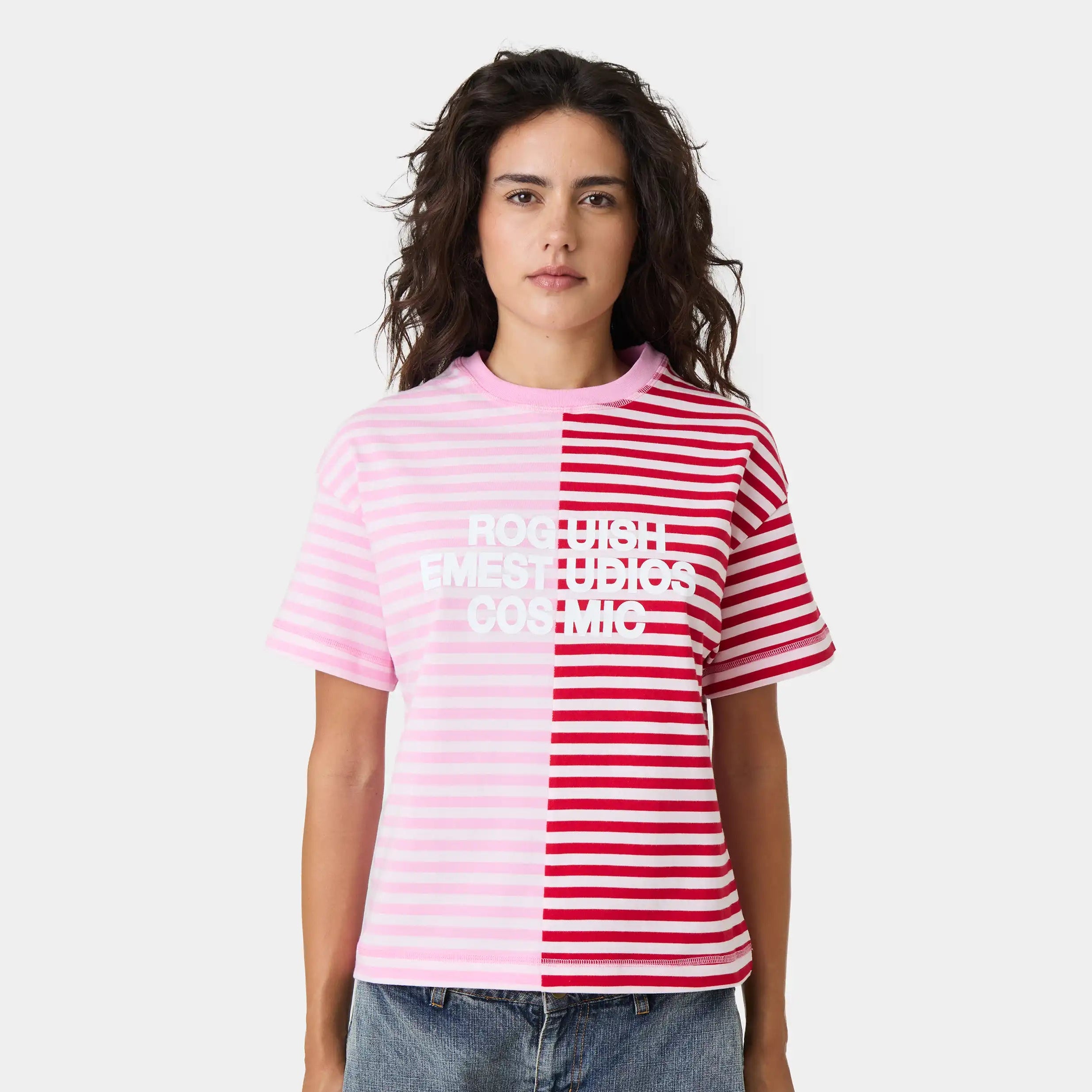Roguish Fucsia Striped Oversized Tee T-shirts Eme Studios