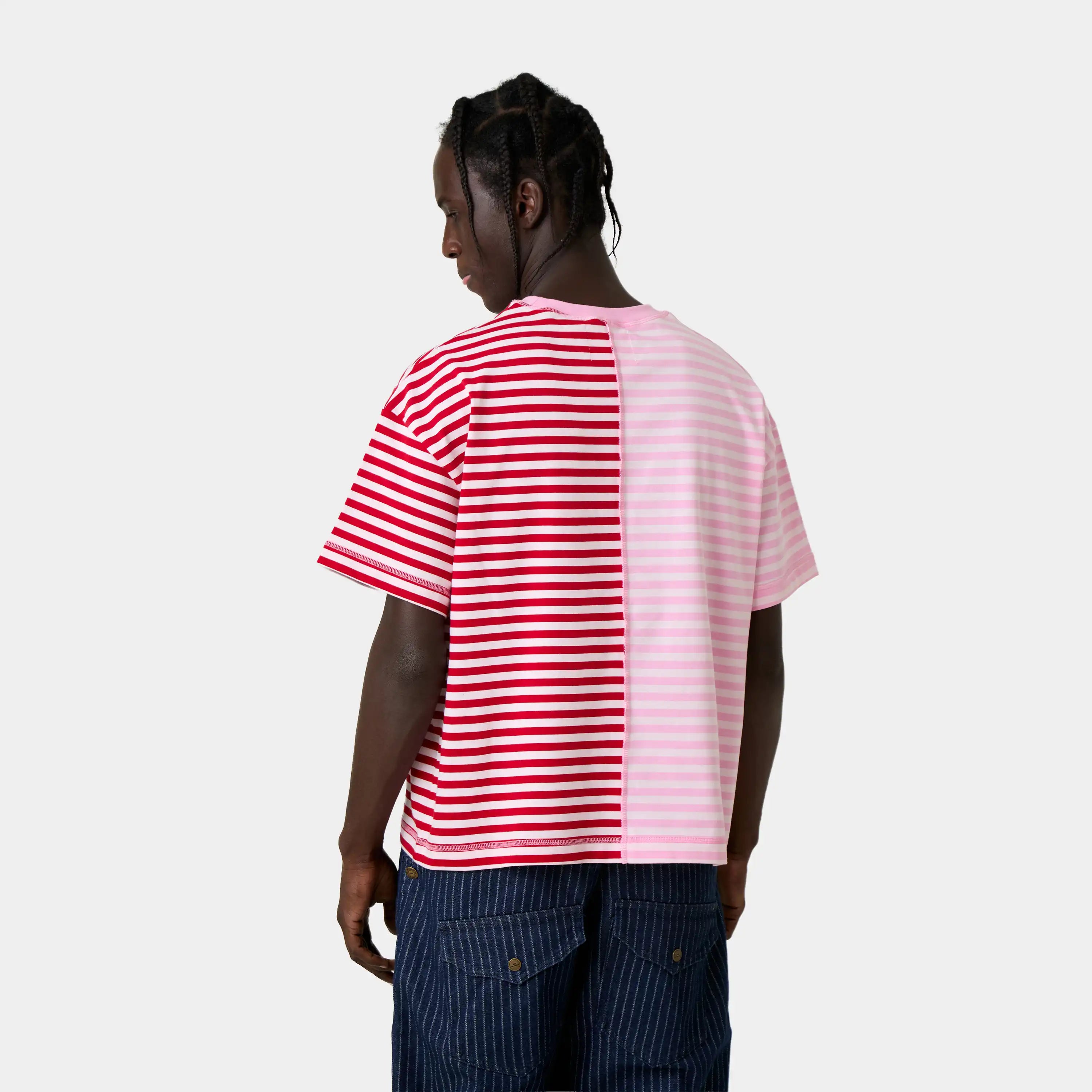 Roguish Fucsia Striped Oversized Tee T-shirts Eme Studios