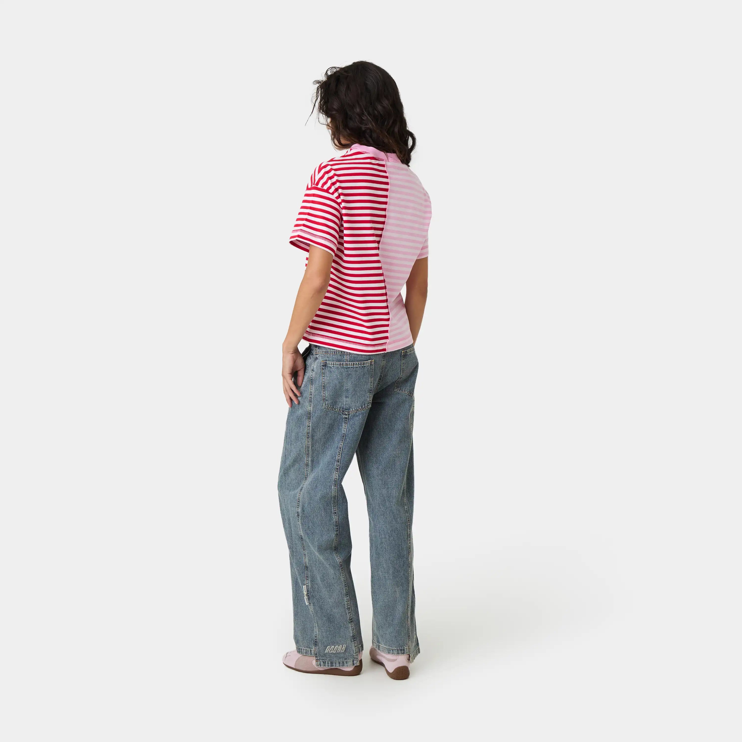 Roguish Fucsia Striped Oversized Tee T-shirts Eme Studios
